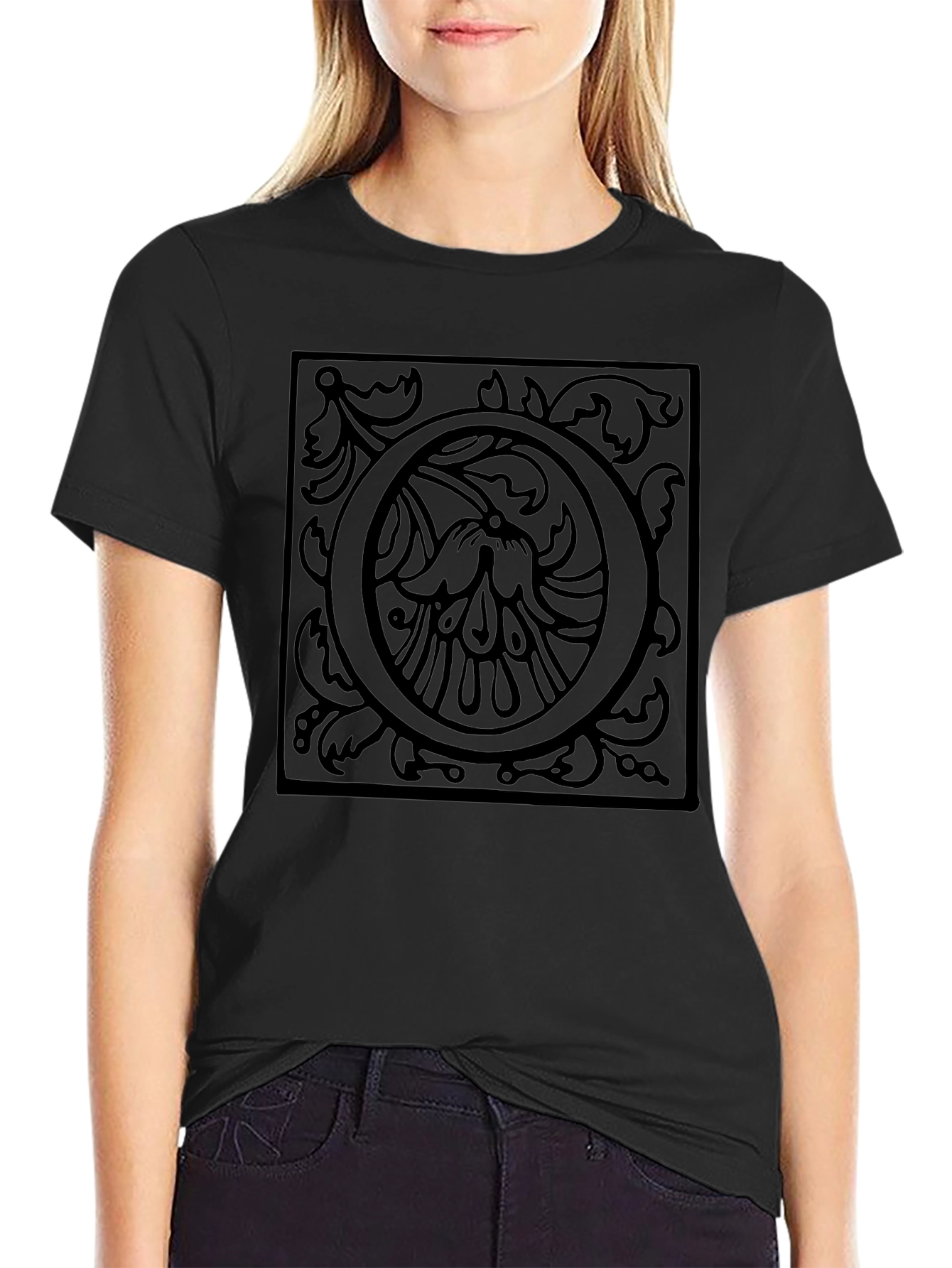 Ornate Initial O Black T-Shirt