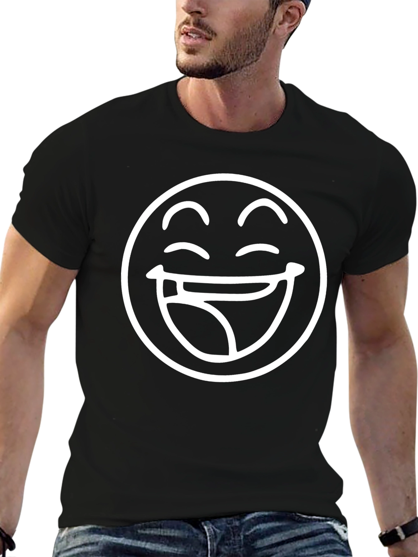 Laughing Face Graphic T-Shirt - Black Cotton Tee