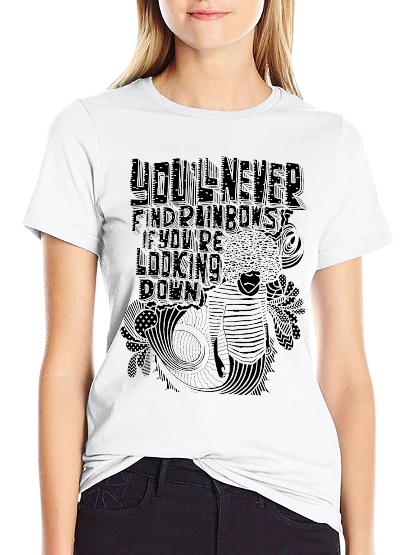 Black Graphic Tee - Rainbows Quote
