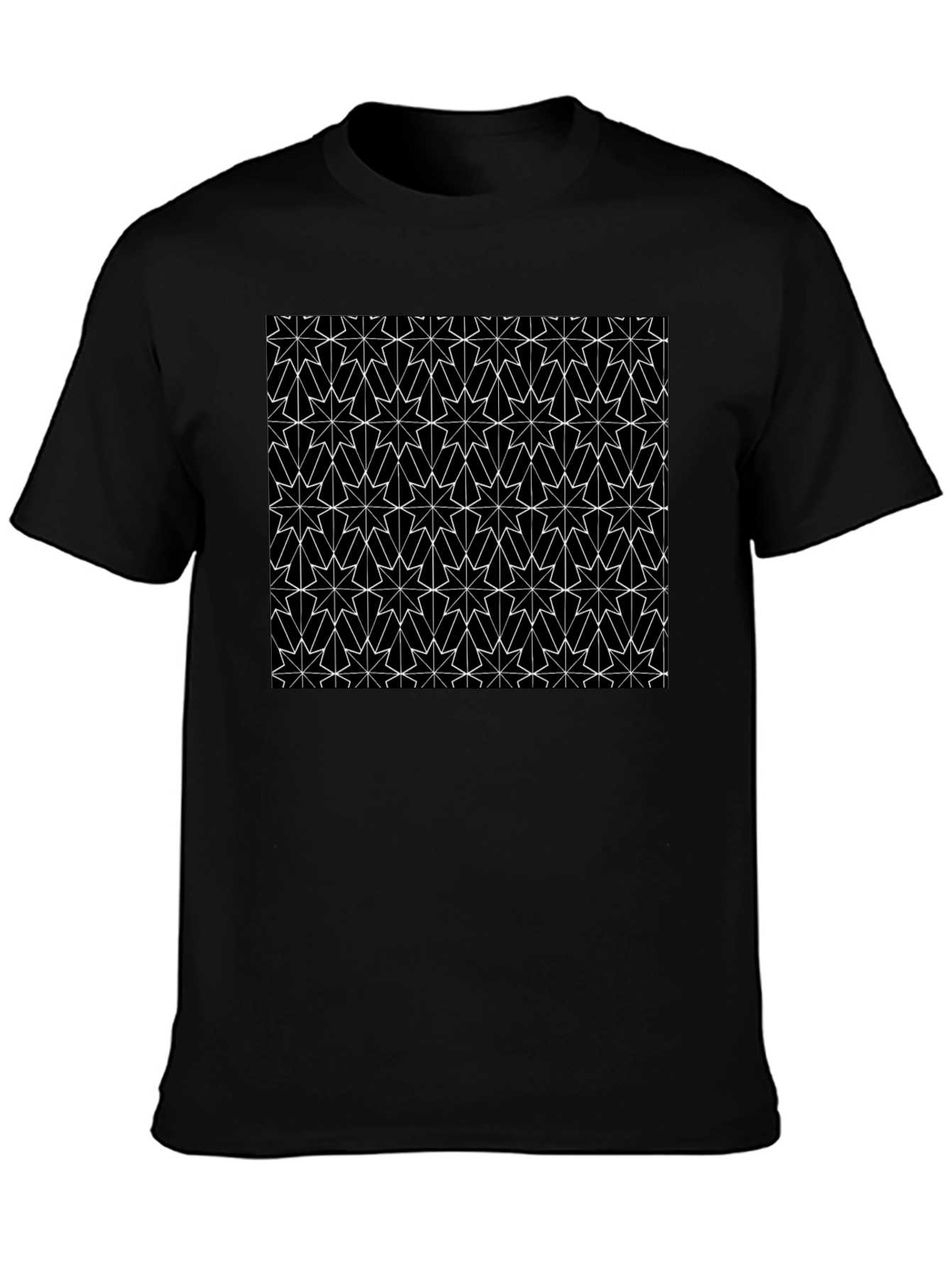 Geometric Star Pattern Black T-Shirt