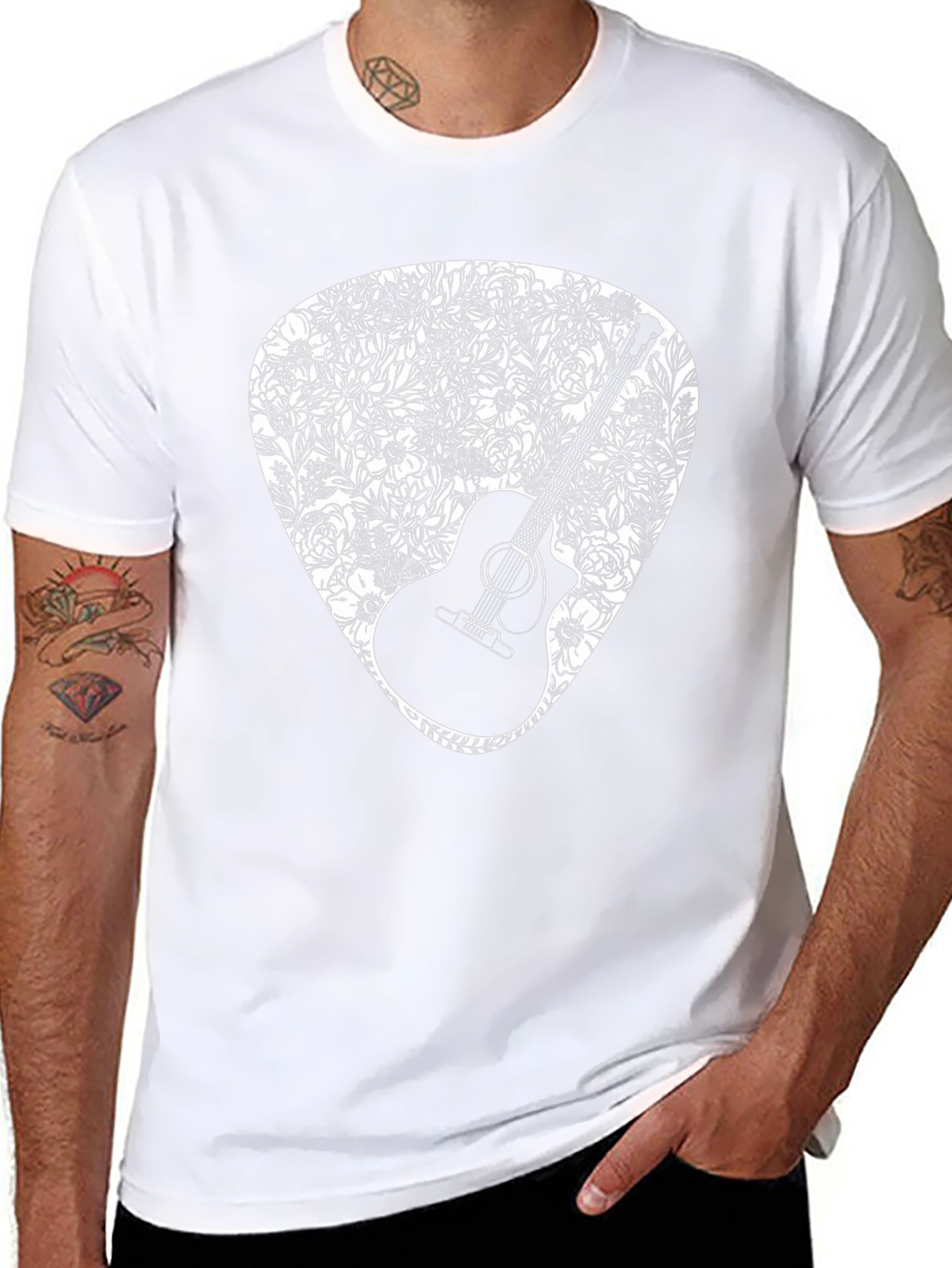 Guitar Floral Pick Graphic Tee - Black