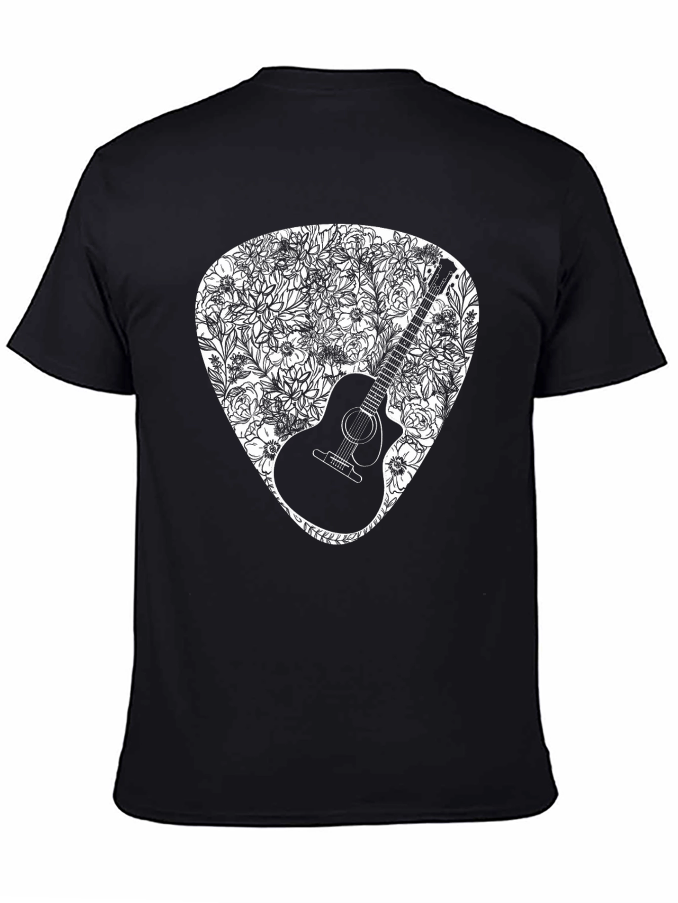 Guitar Floral Pick Graphic Tee - Black