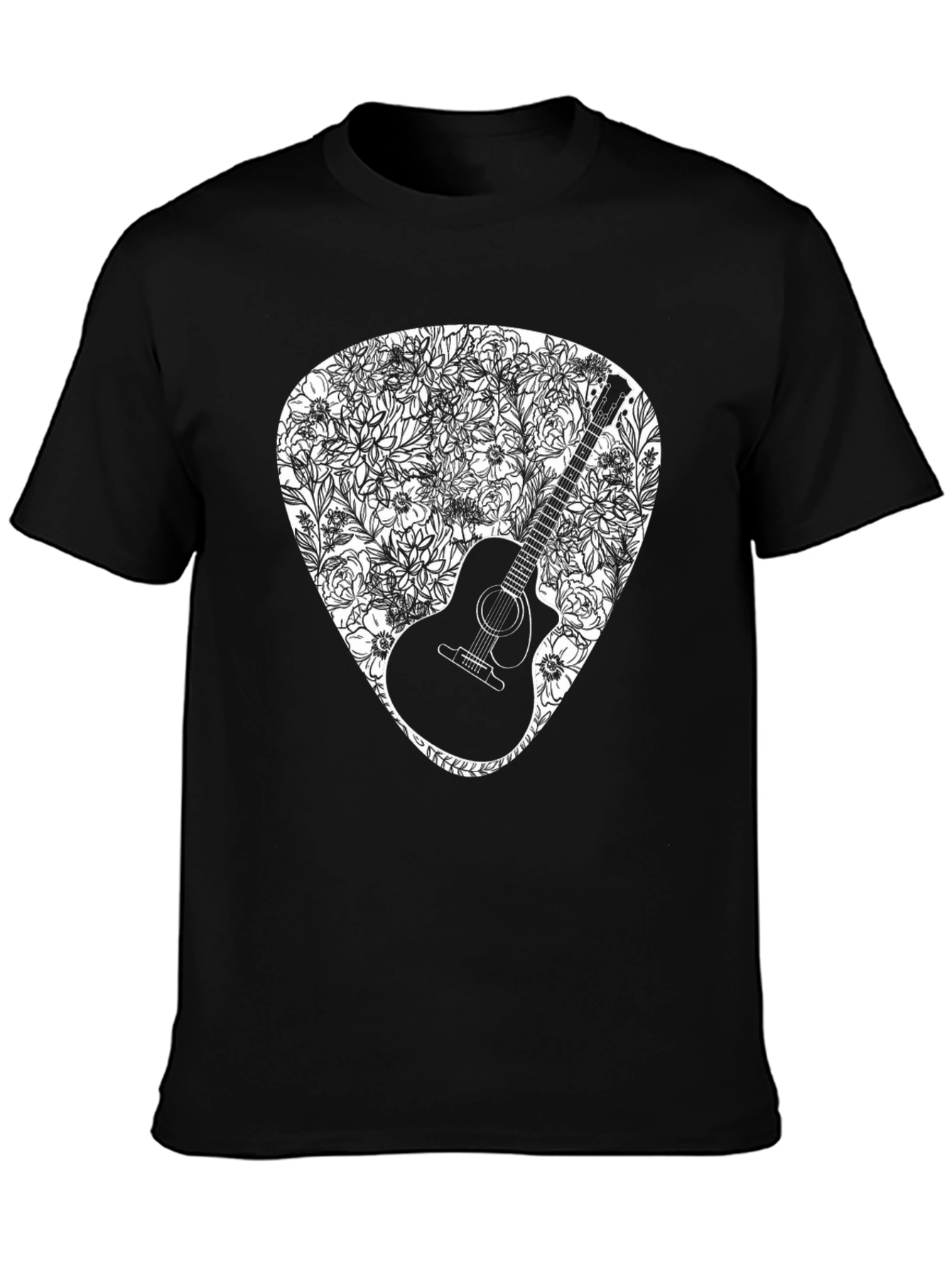 Guitar Floral Pick Graphic Tee - Black