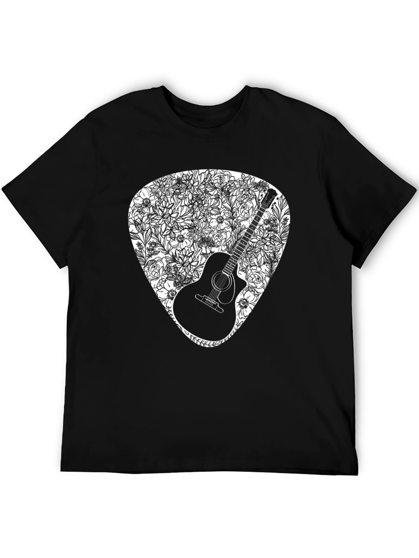 Guitar Floral Pick Graphic Tee - Black