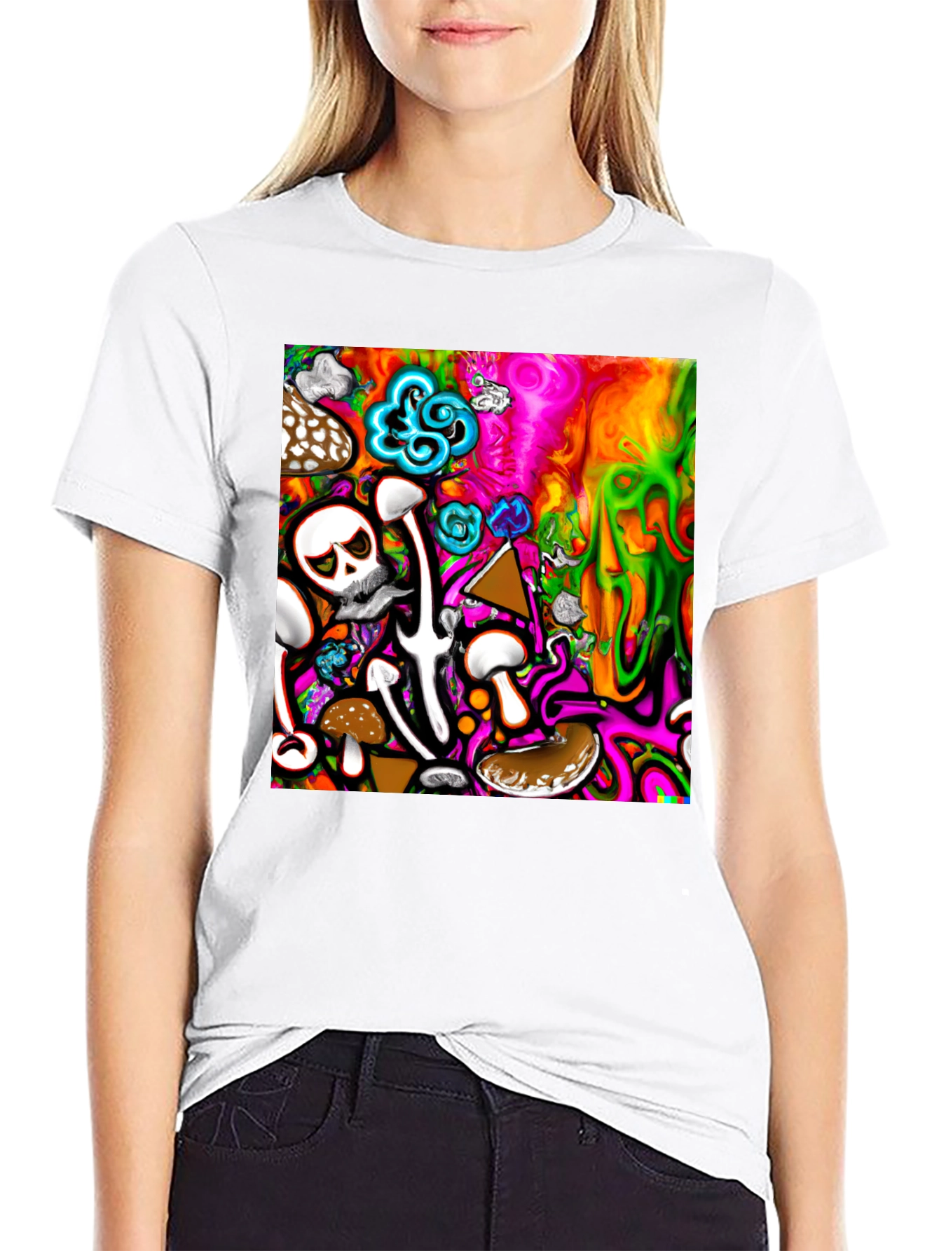 Psychedelic Mushroom Skull Graphic T-Shirt