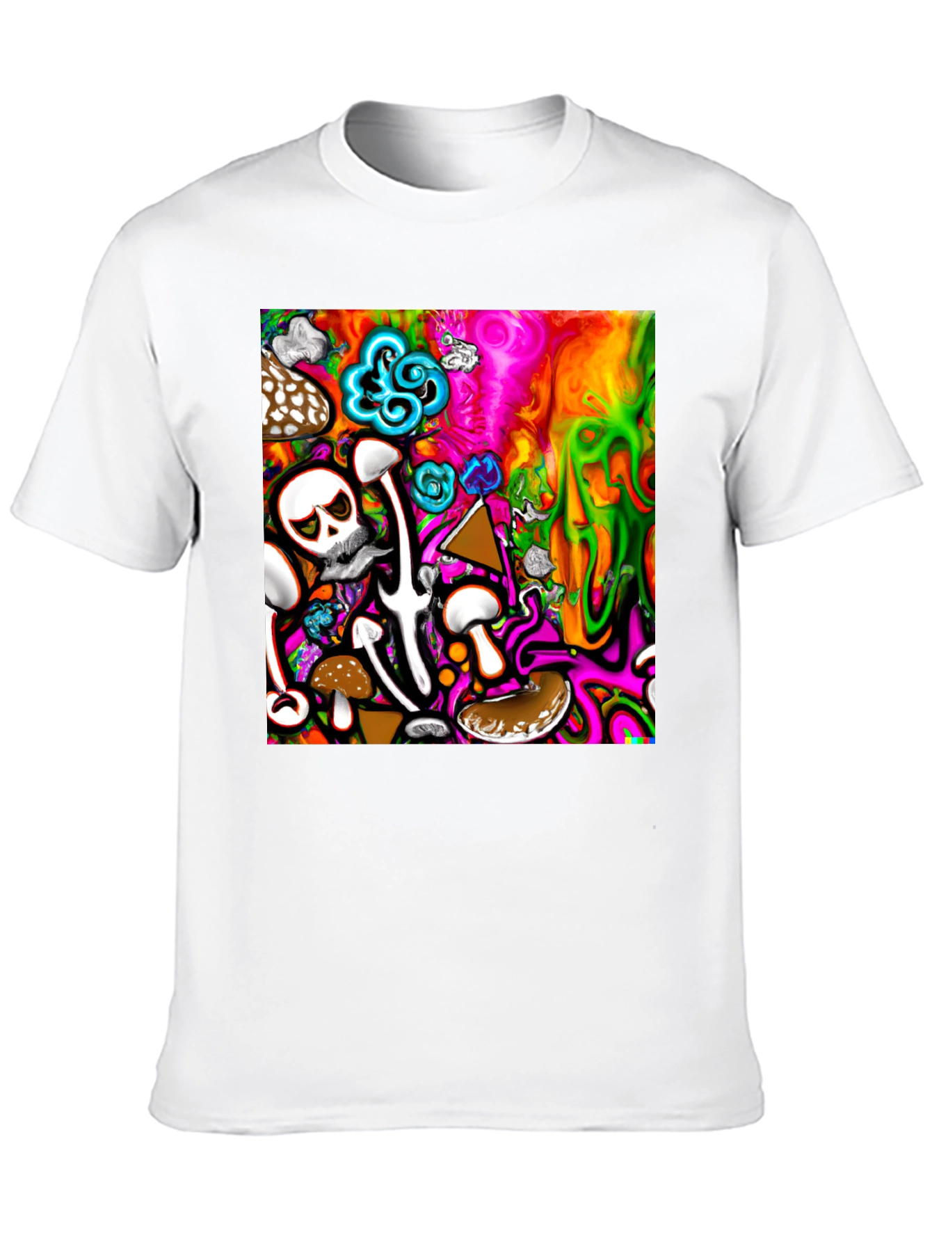 Psychedelic Mushroom Skull Graphic T-Shirt