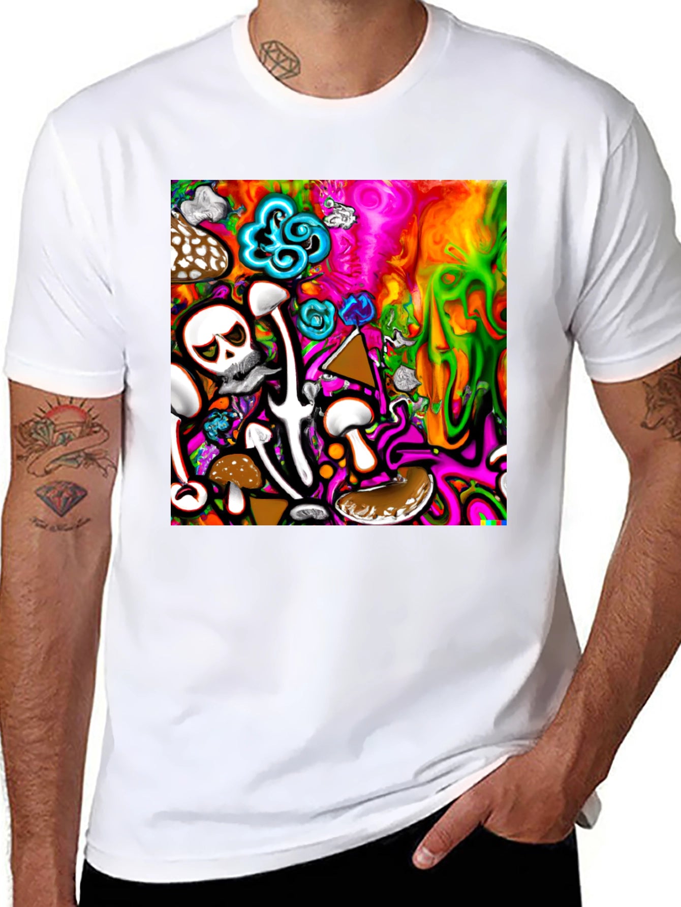 Psychedelic Mushroom Skull Graphic T-Shirt