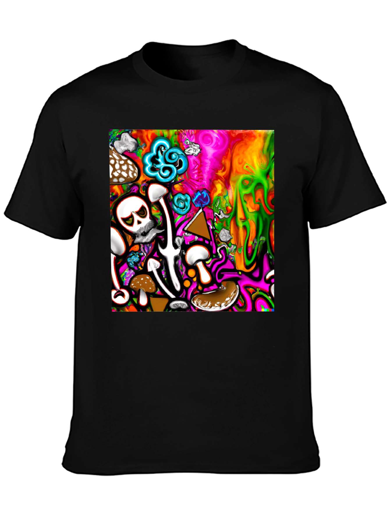 Psychedelic Mushroom Skull Graphic T-Shirt