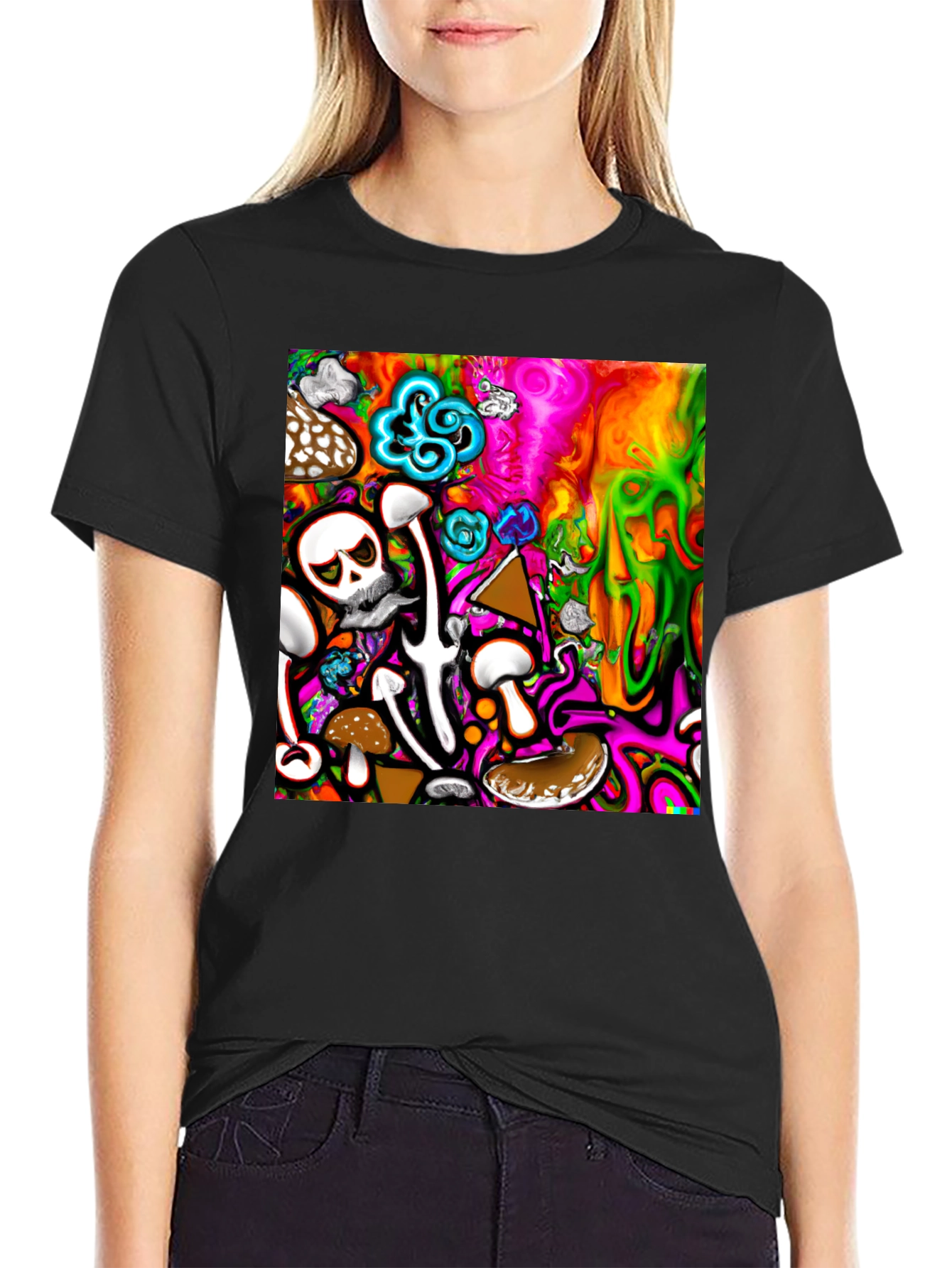 Psychedelic Mushroom Skull Graphic T-Shirt