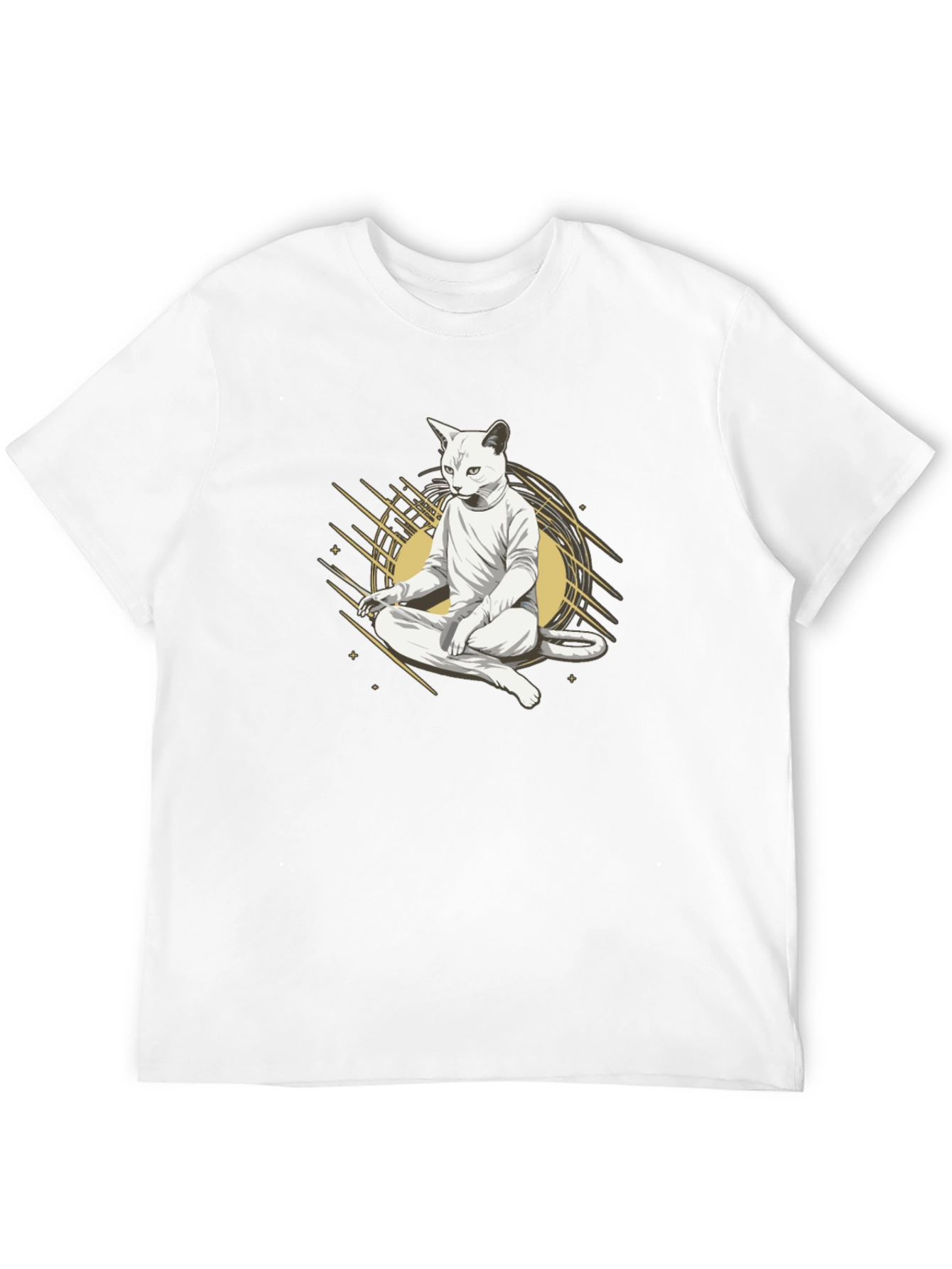 Zen Cat Black T-Shirt - Meditating Feline Design