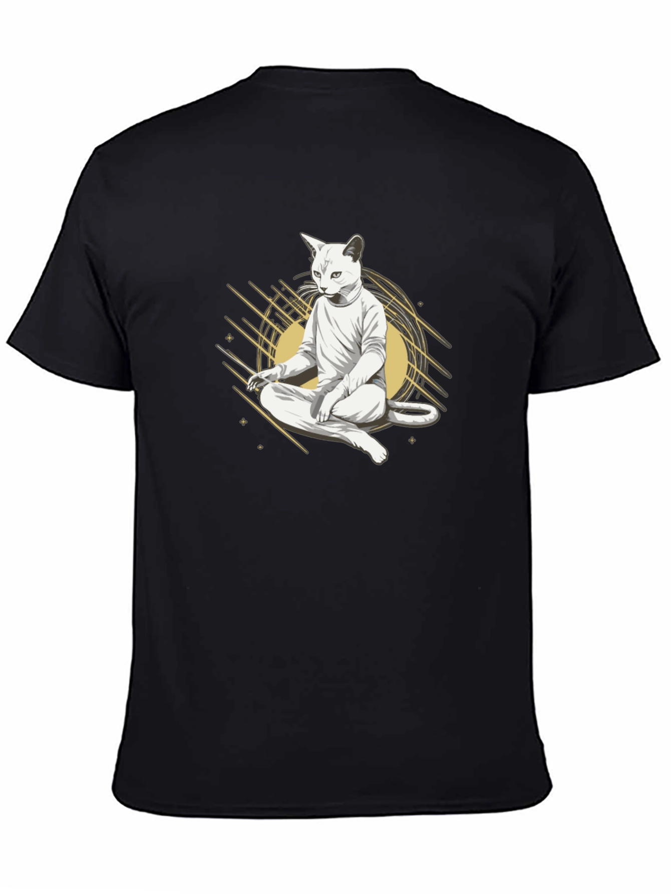 Zen Cat Black T-Shirt - Meditating Feline Design