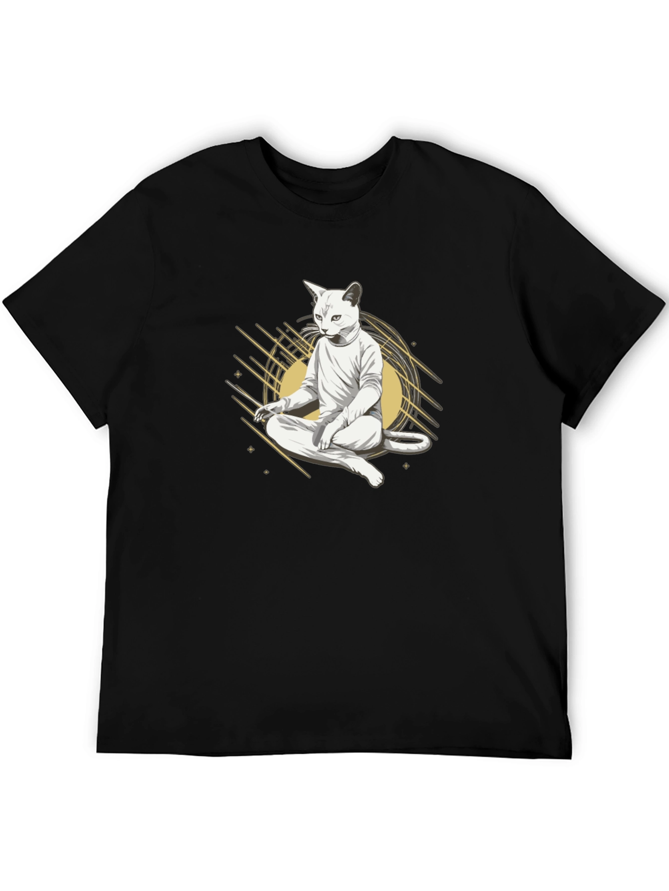 Zen Cat Black T-Shirt - Meditating Feline Design