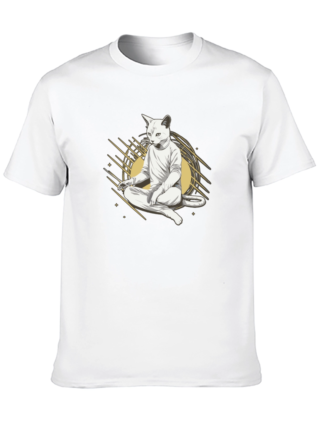Zen Cat Black T-Shirt - Meditating Feline Design