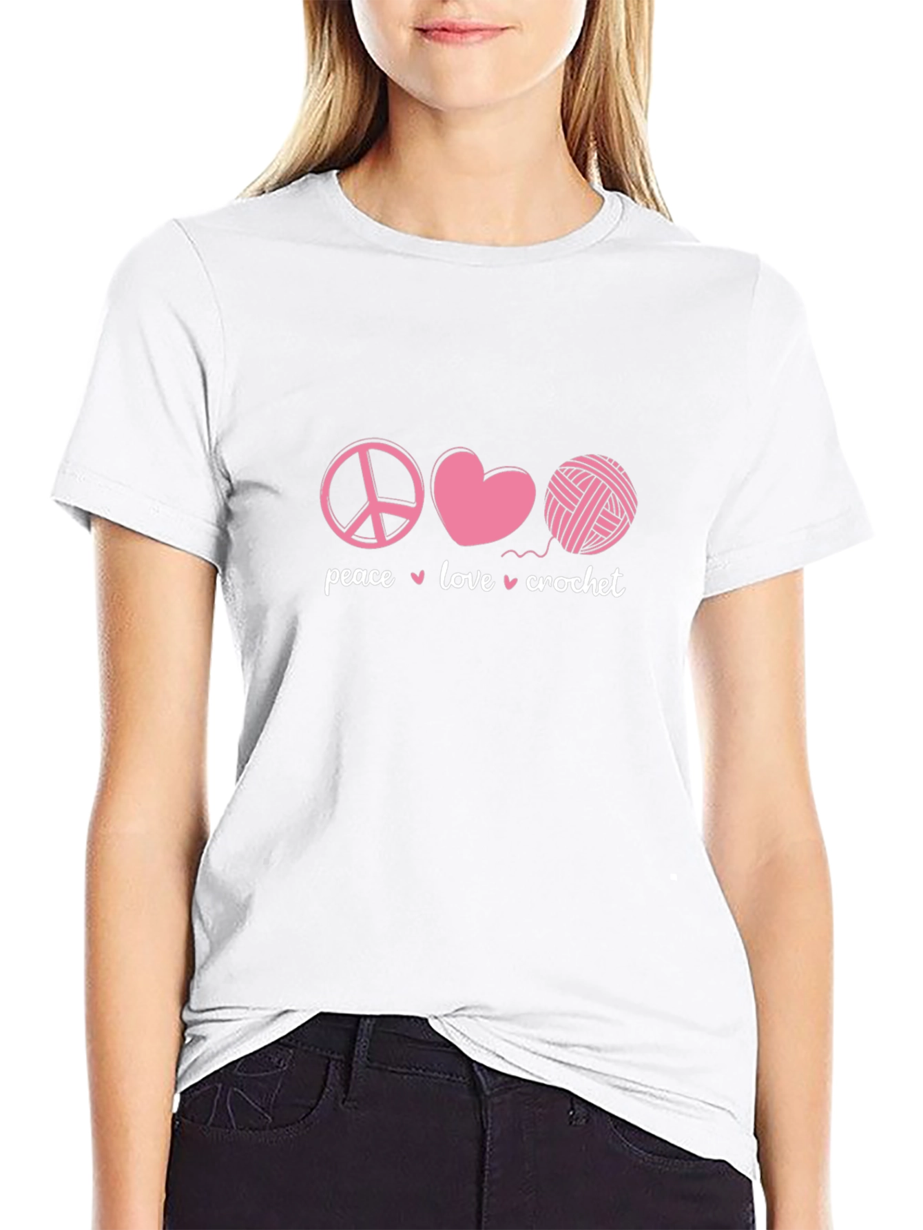 Peace Love Crochet Graphic T-Shirt