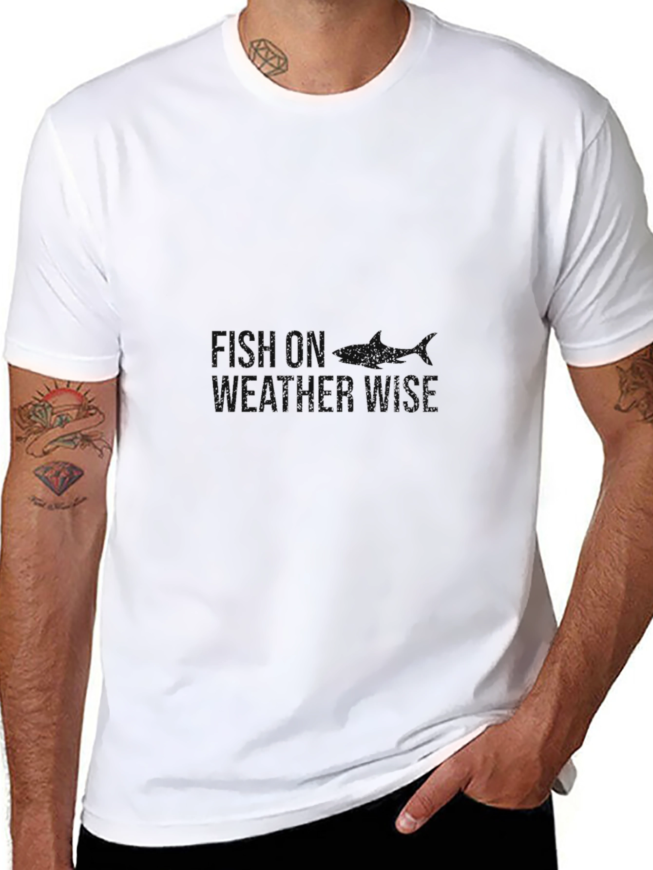 Black Graphic Tee - Fish On Weather Wise Design