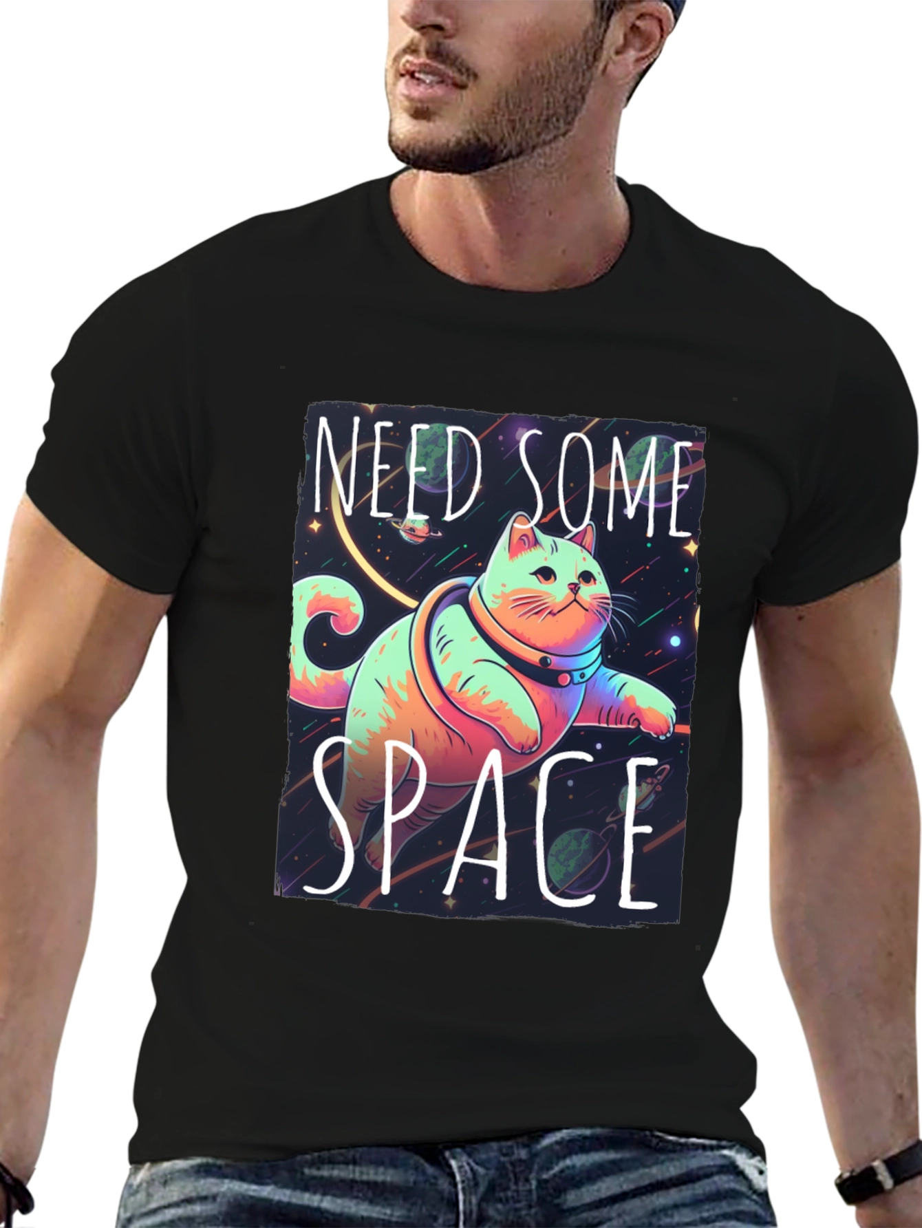 Need Some Space Cat Graphic Tee - Black
