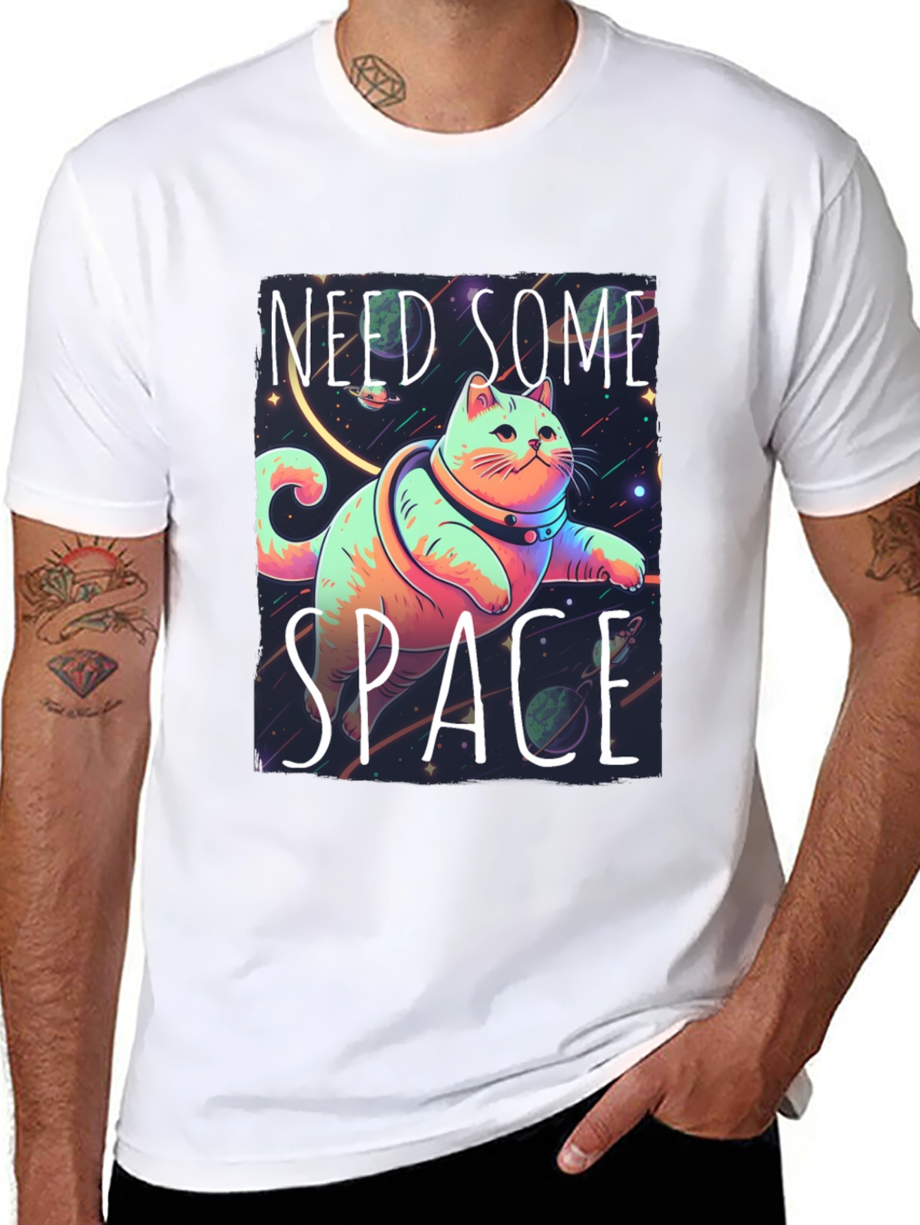 Need Some Space Cat Graphic Tee - Black