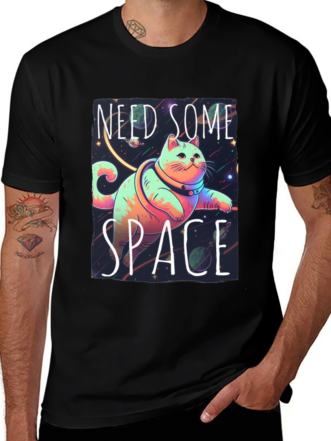 Need Some Space Cat Graphic Tee - Black