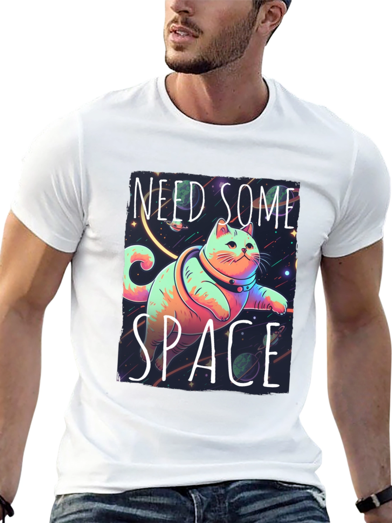 Need Some Space Cat Graphic Tee - Black