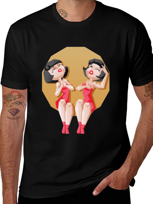 Gemini Twin Cartoon Graphic Tee - Zodiac Style