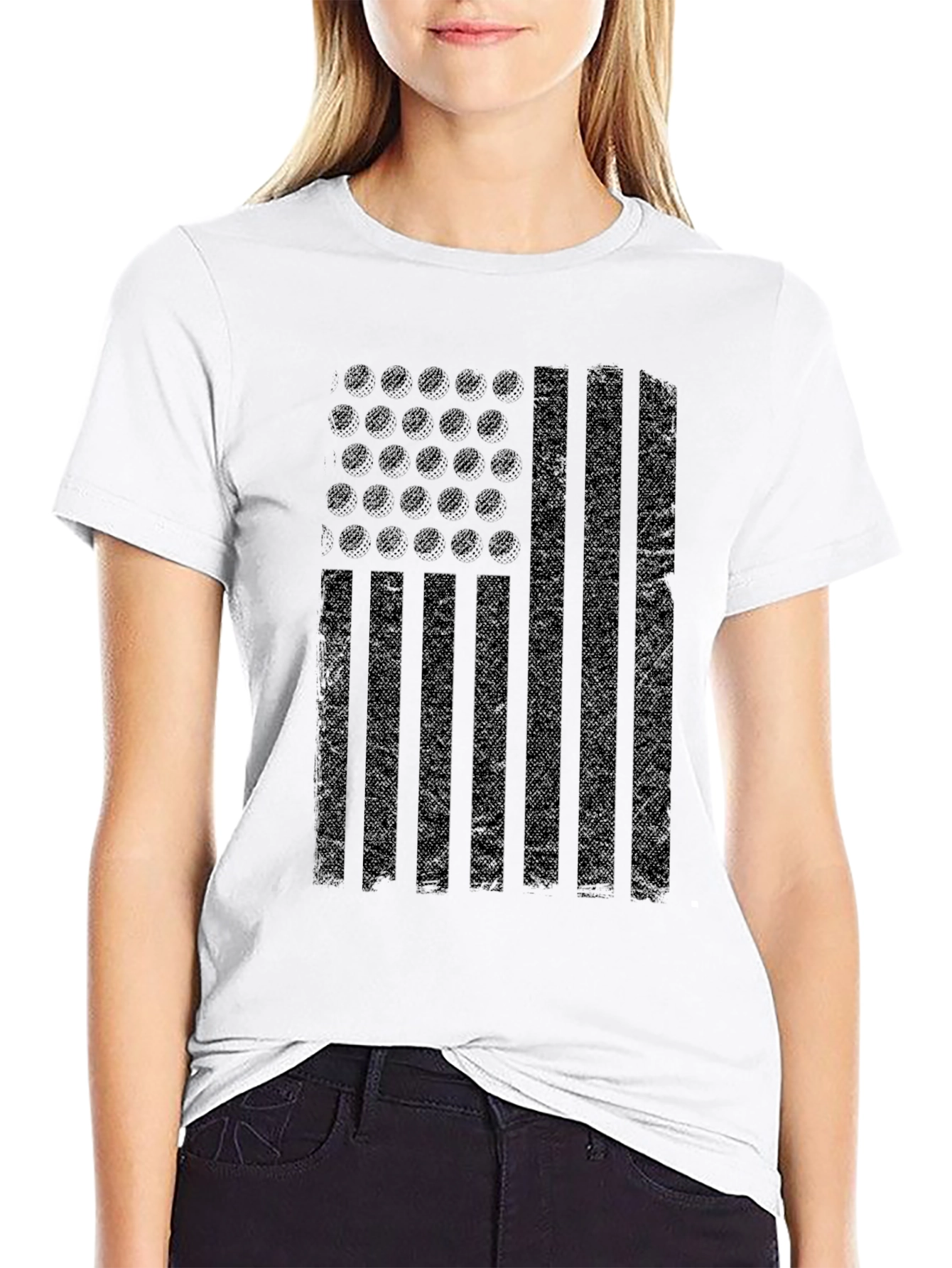 Distressed American Flag Graphic Black T-Shirt