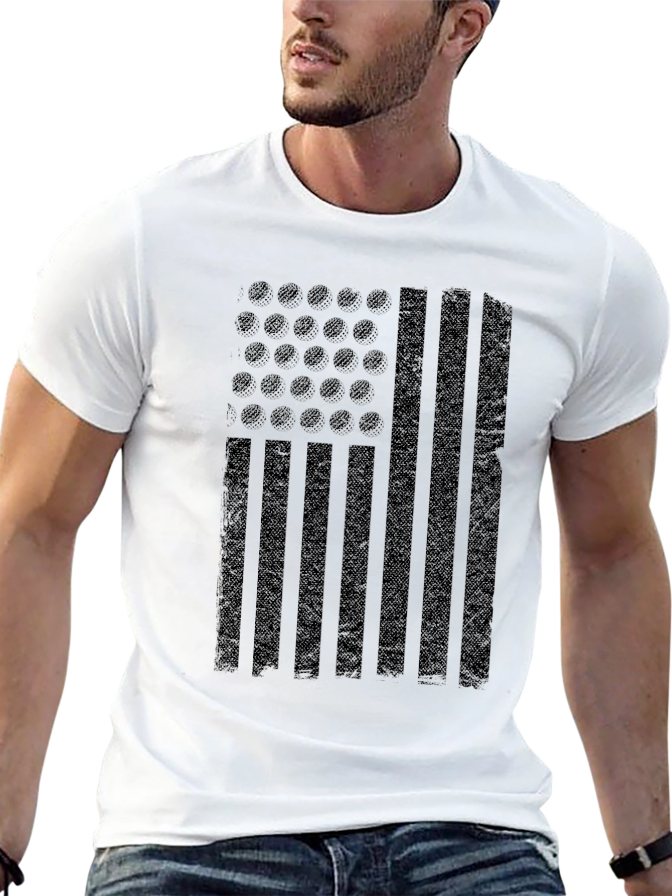 Distressed American Flag Graphic Black T-Shirt