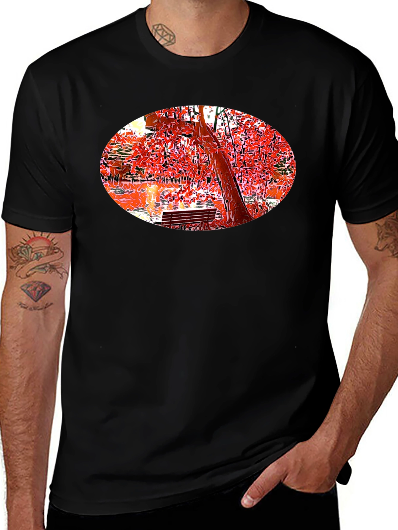 Park Scene Graphic Black T-Shirt