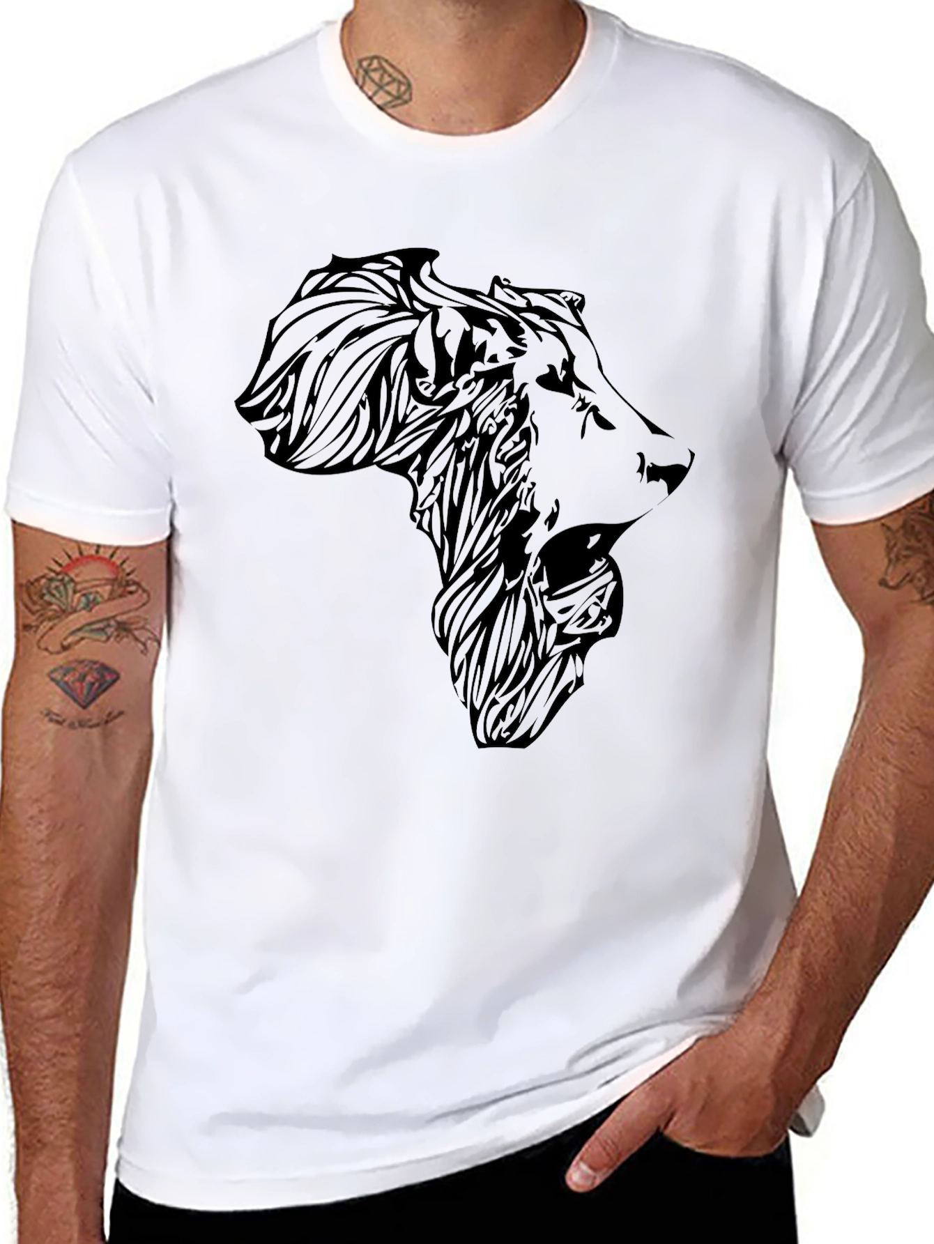 Lion Africa Map T-Shirt - Mens Black Graphic Tee