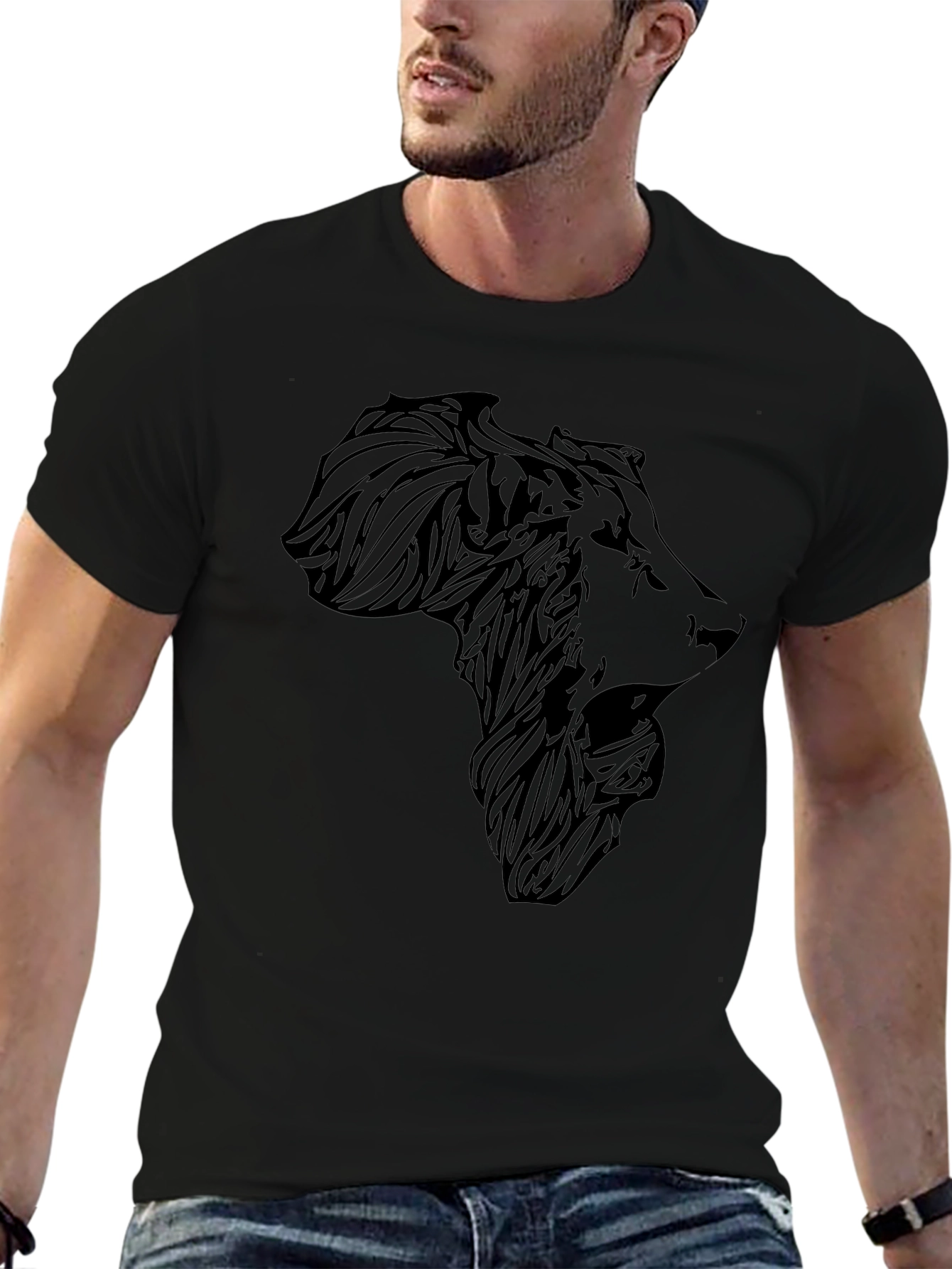 Lion Africa Map T-Shirt - Mens Black Graphic Tee