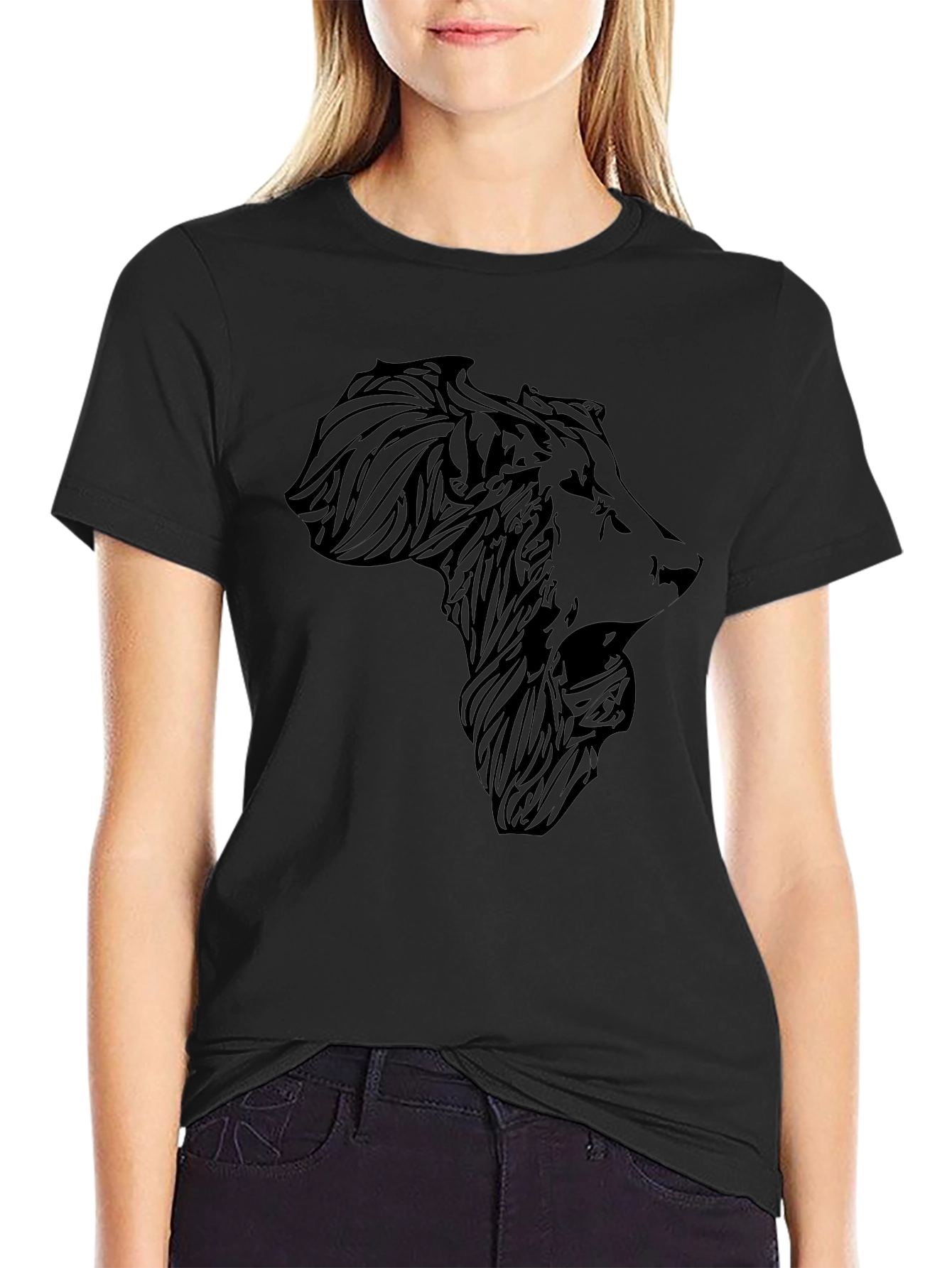 Lion Africa Map T-Shirt - Mens Black Graphic Tee