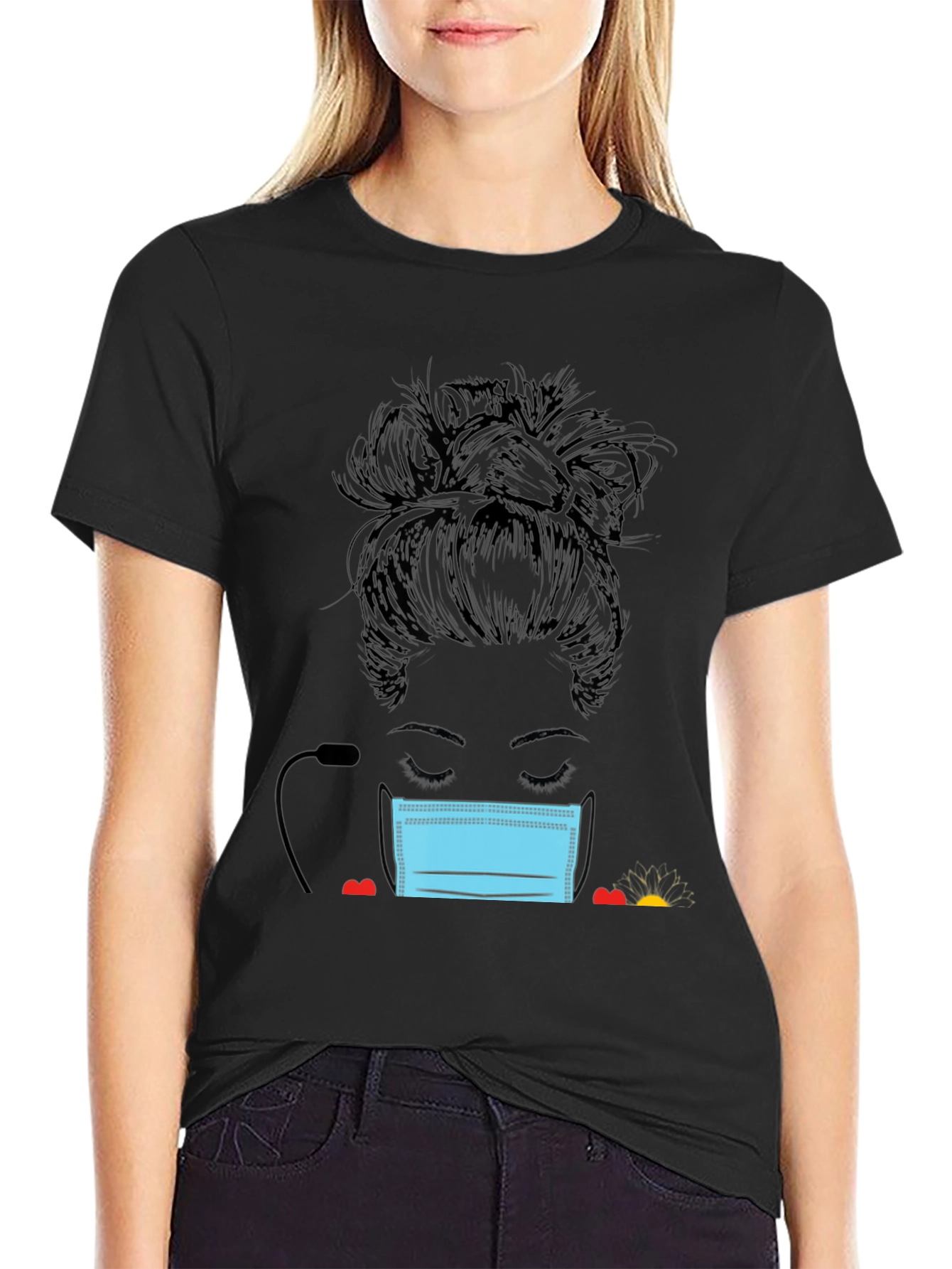 Masked Messy Bun Graphic Tee