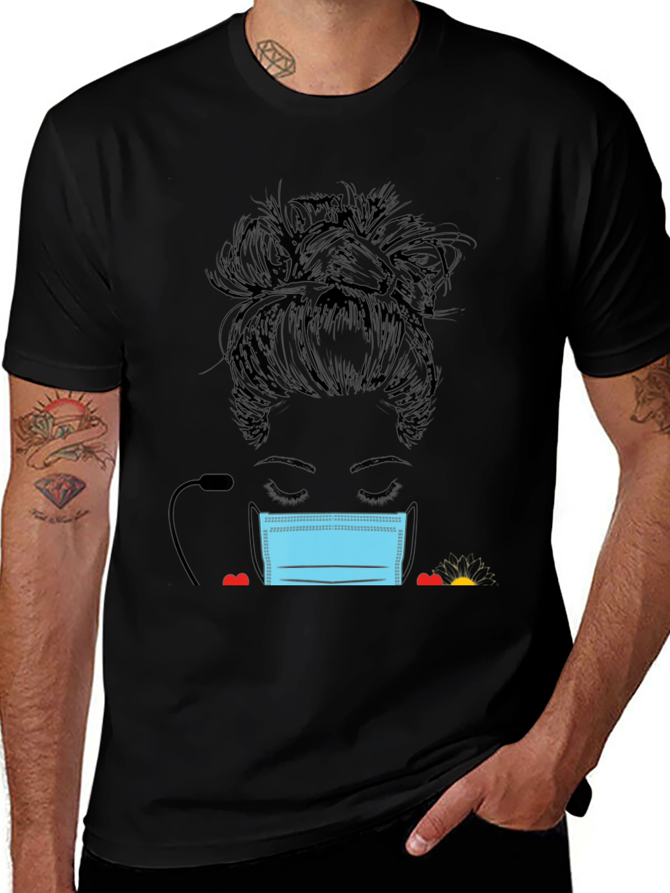Masked Messy Bun Graphic Tee