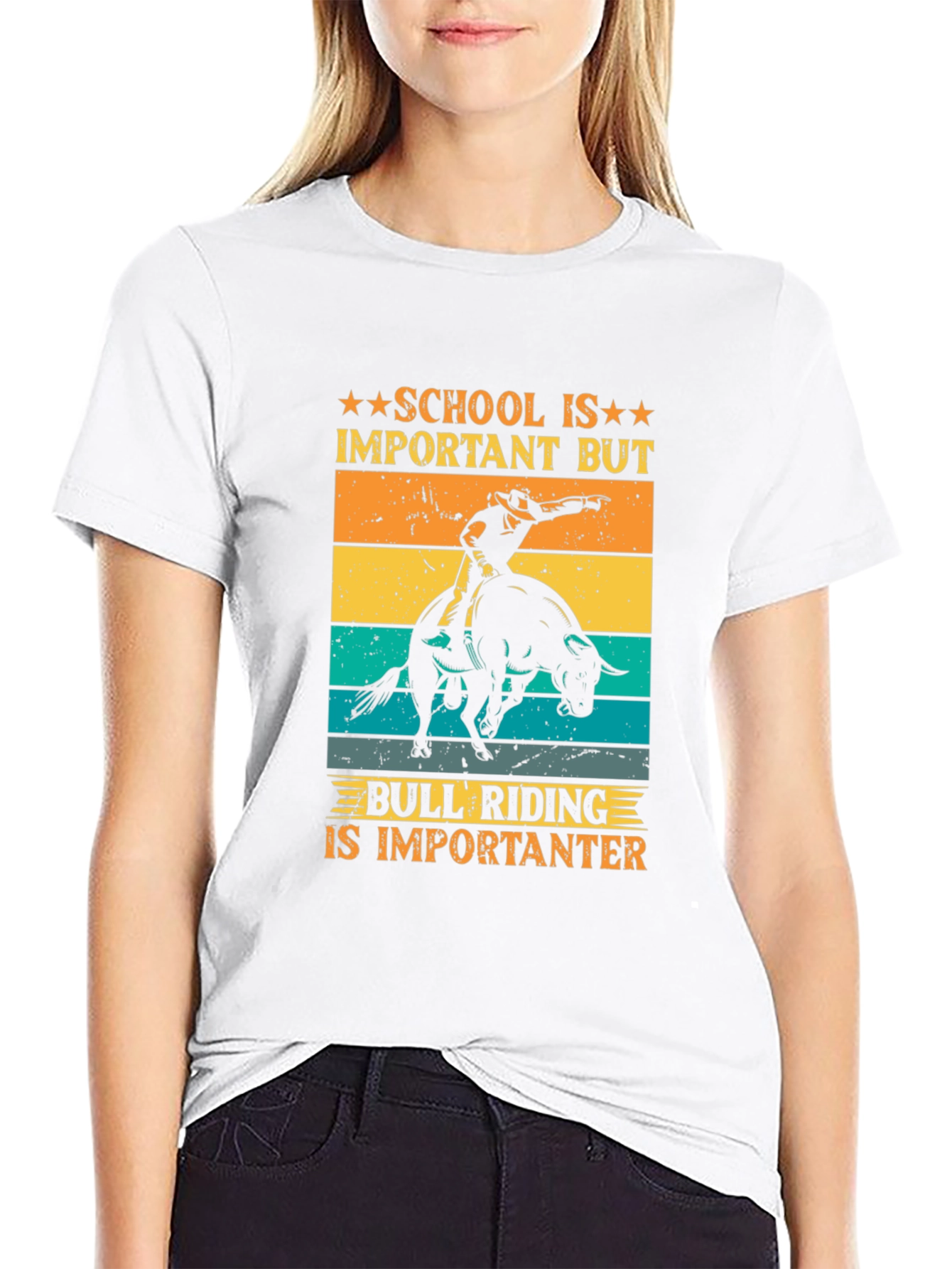 Bull Riding T-Shirt: School Is Important But...