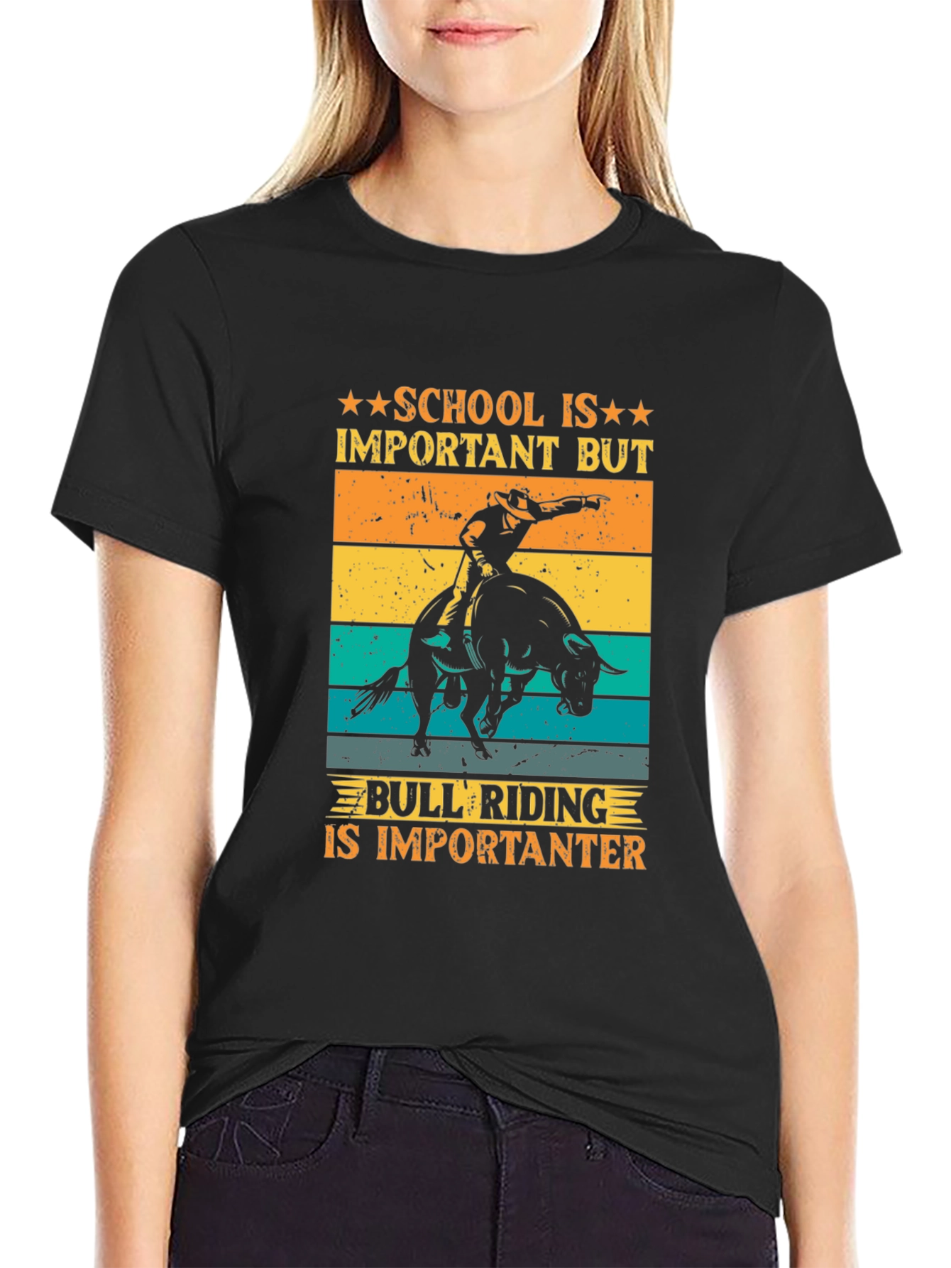 Bull Riding T-Shirt: School Is Important But...