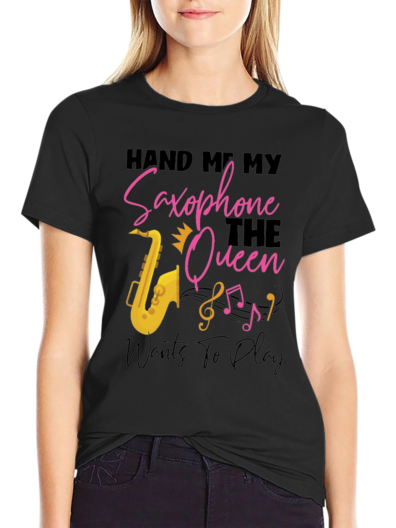 Saxophone Queen Black T-Shirt - Music Lover Tee