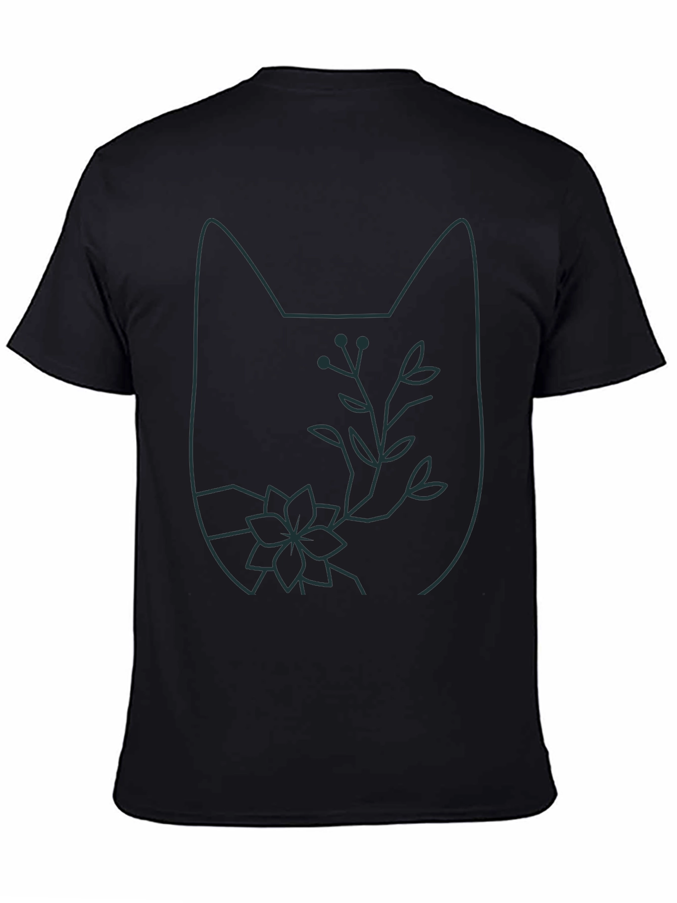 Cat Outline Floral T-Shirt - Unique Graphic Tee