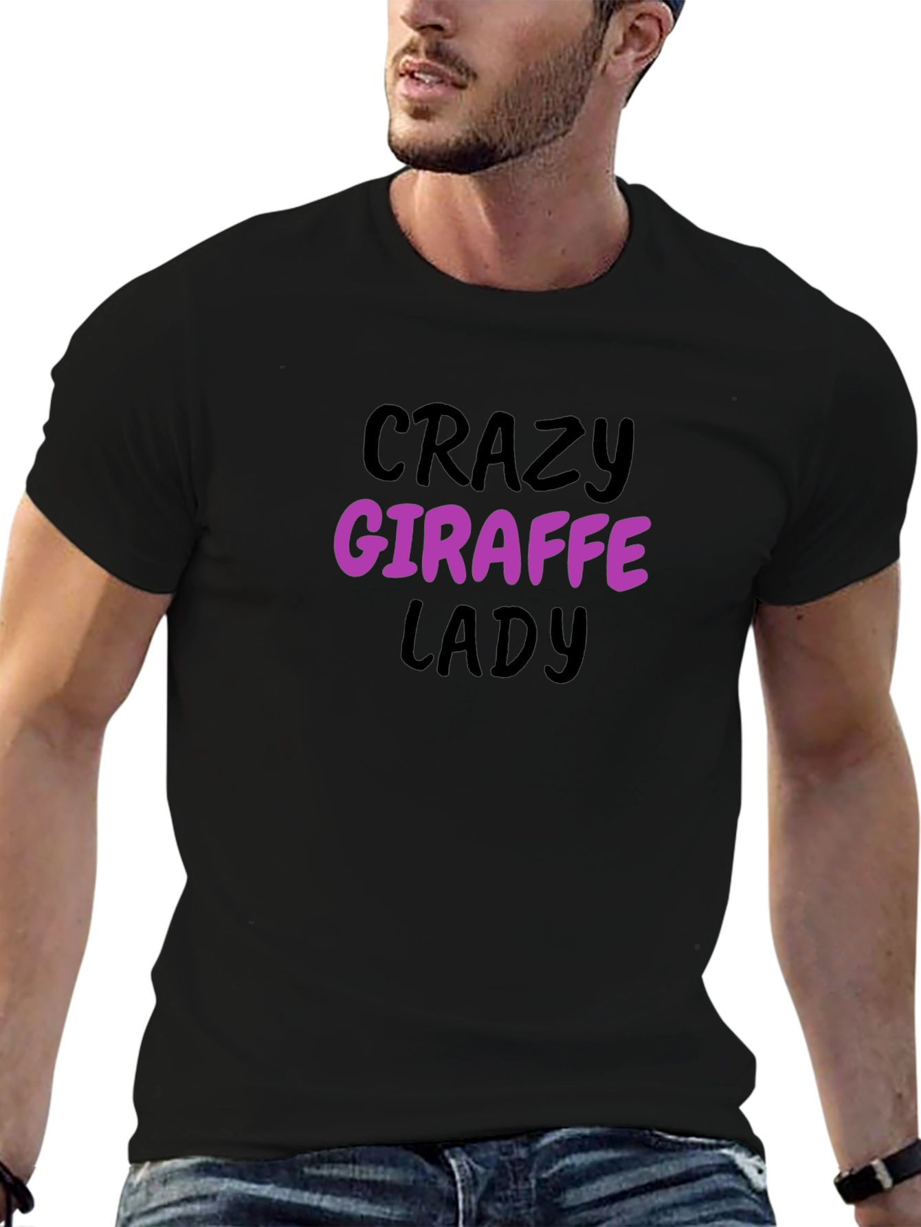 Crazy Giraffe Lady Black T-Shirt