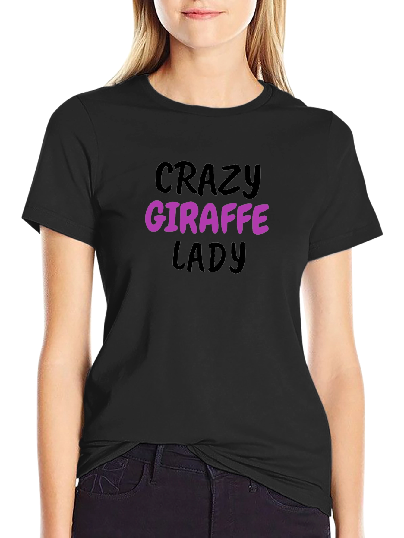 Crazy Giraffe Lady Black T-Shirt