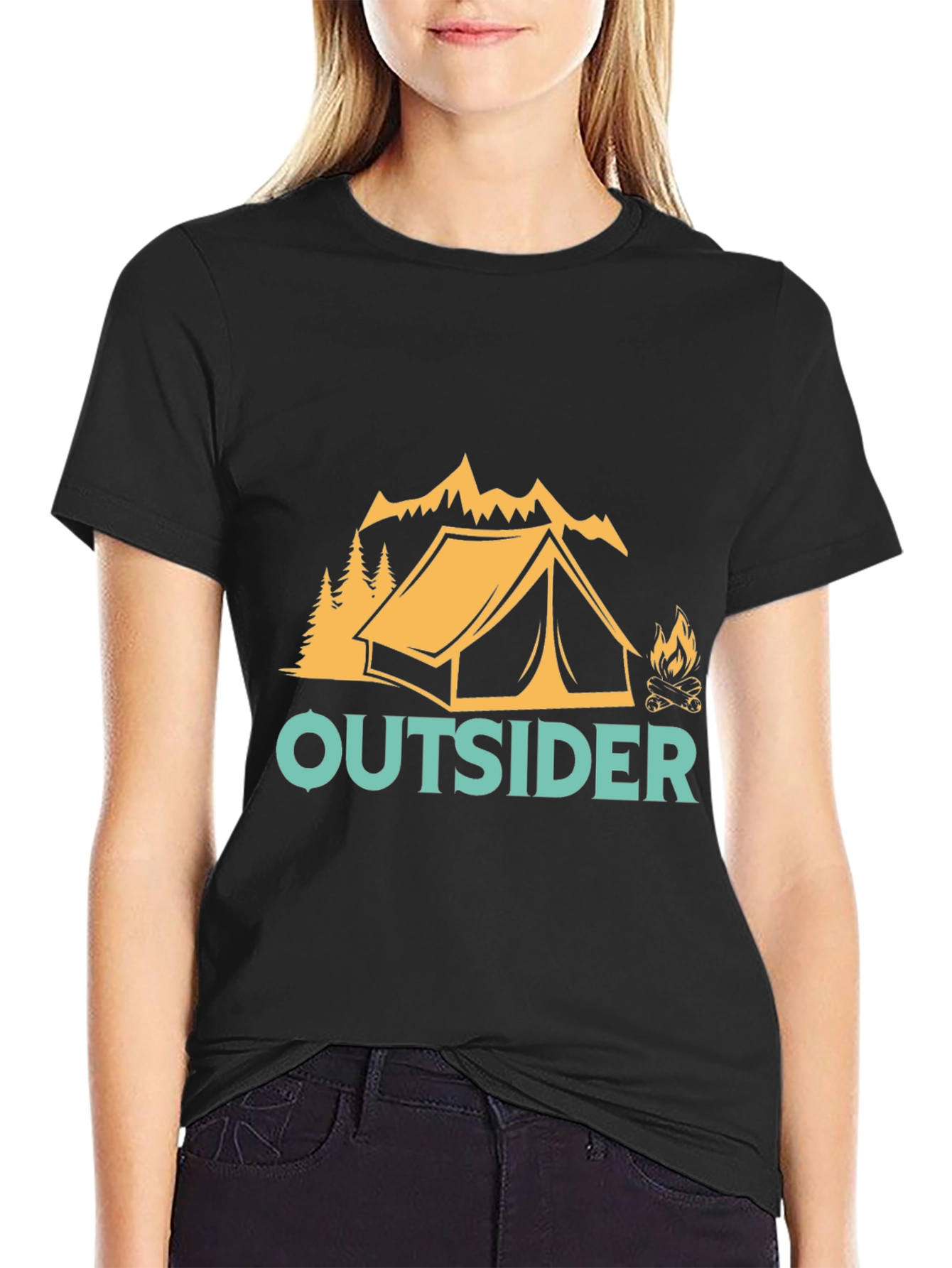 Outsider Camping Graphic Tee - Black Cotton Shirt