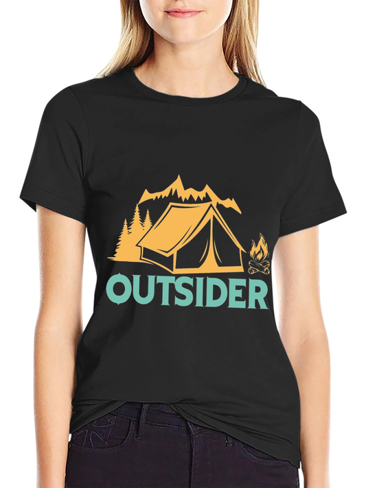 Outsider Camping Graphic Tee - Black Cotton Shirt