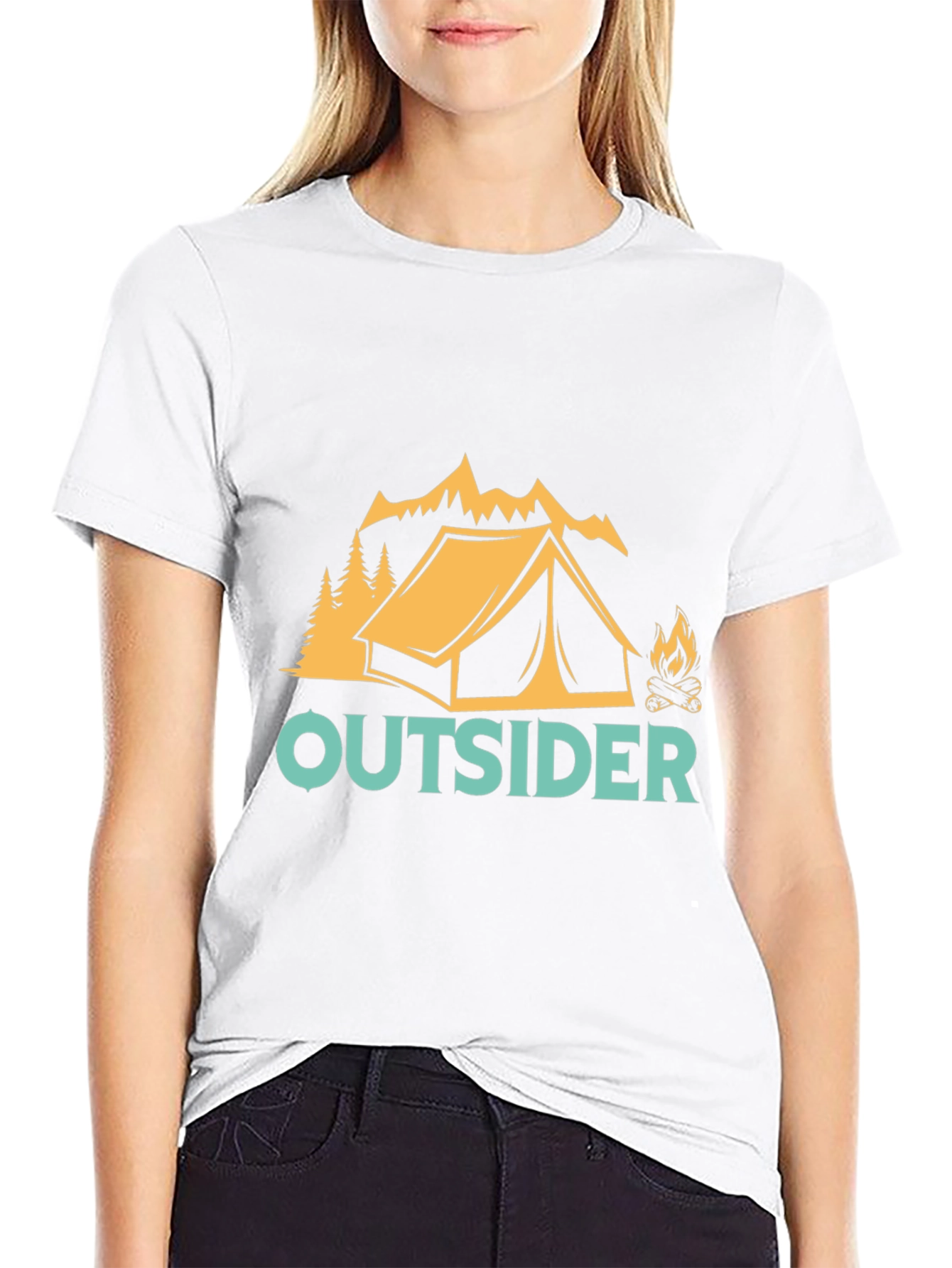 Outsider Camping Graphic Tee - Black Cotton Shirt