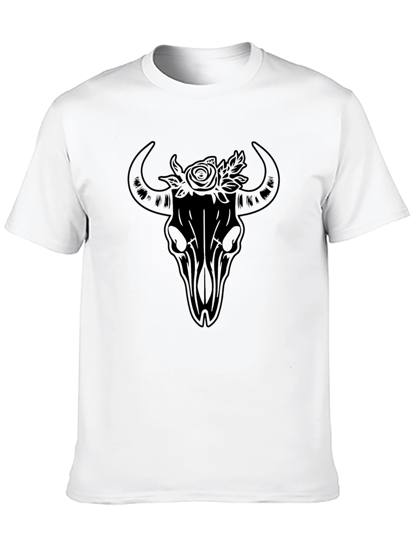 Black Bull Skull & Roses Graphic Tee