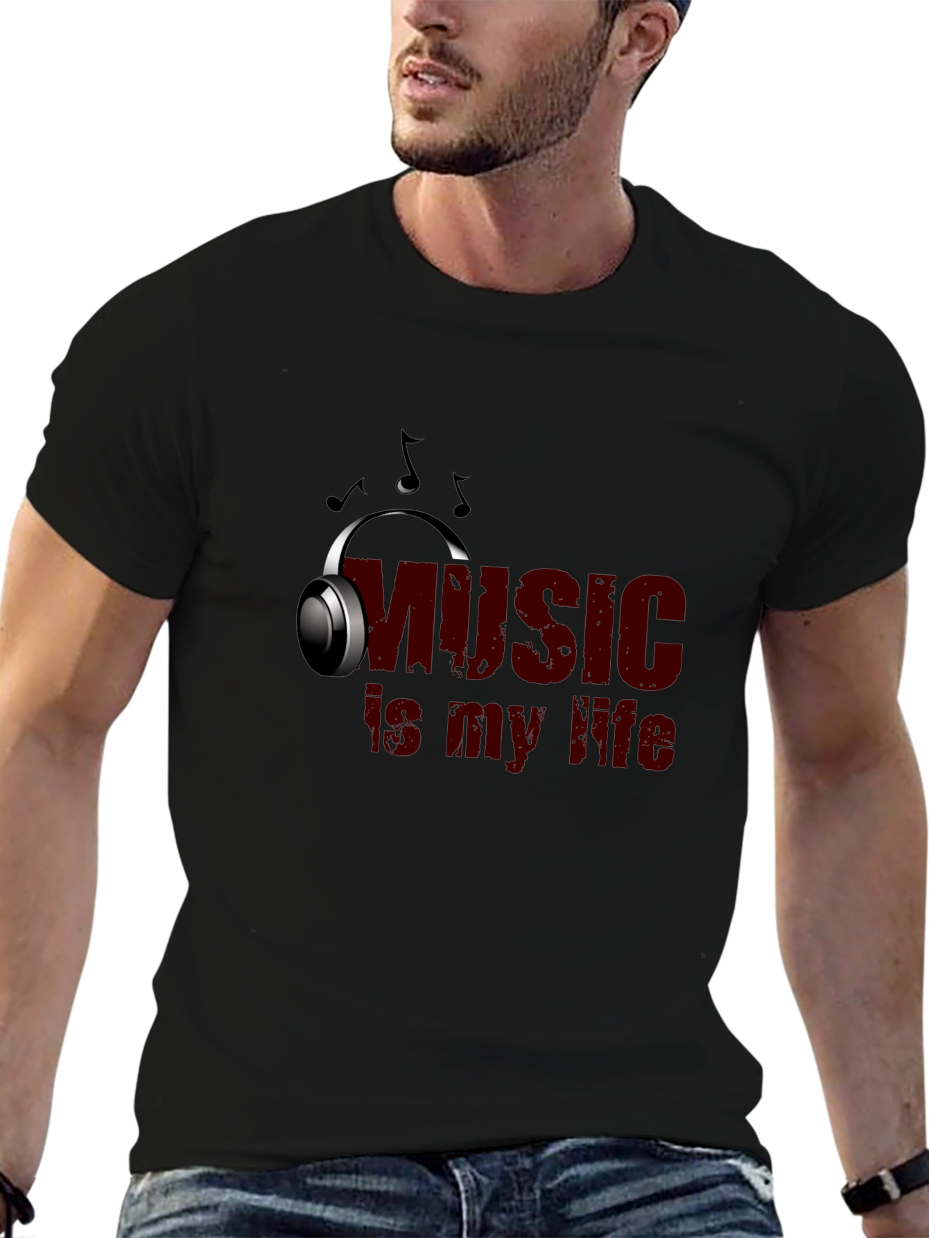 Music Is My Life Graphic Tee - Black Cotton