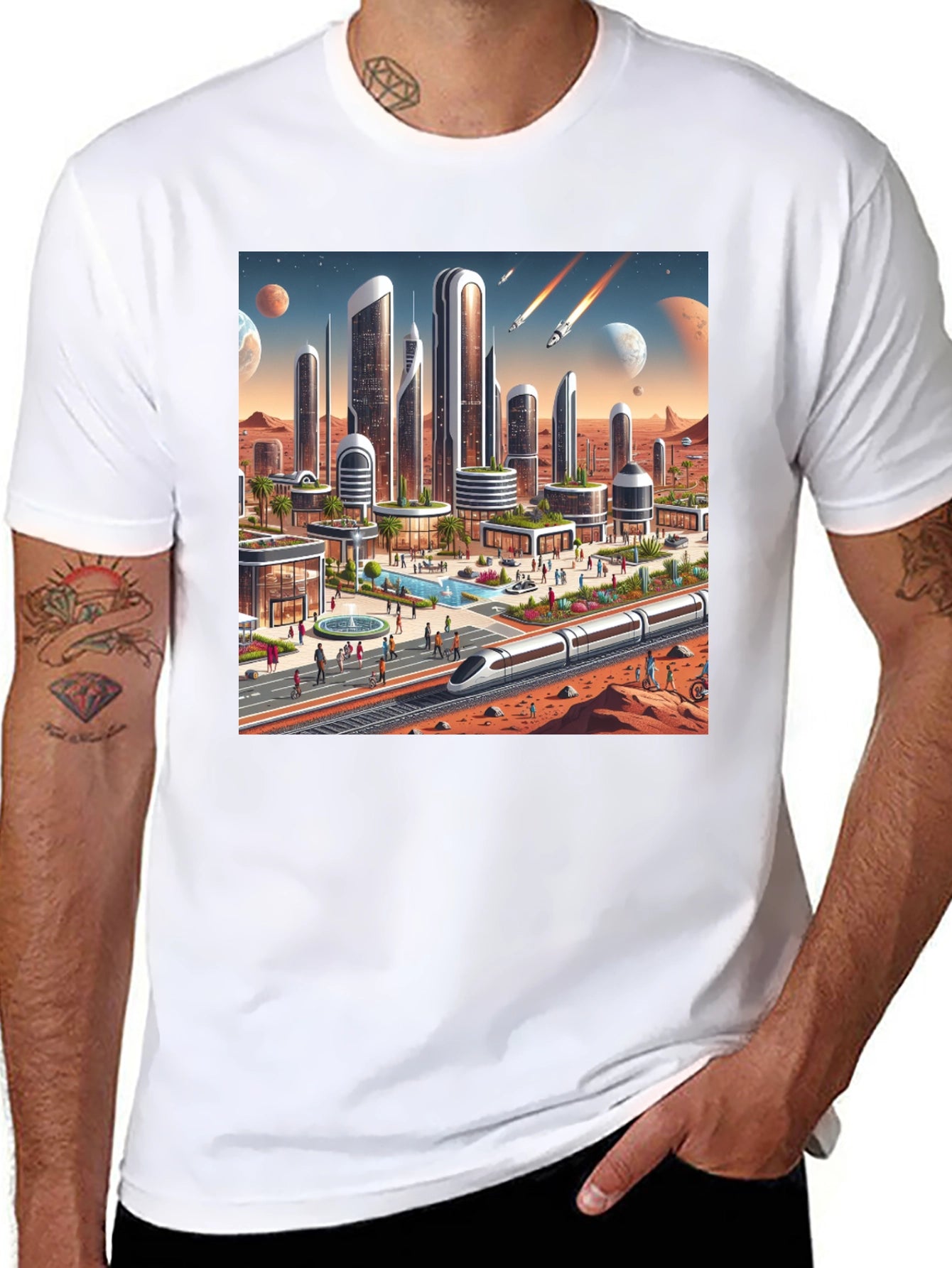 Futuristic Mars Cityscape Tee - Sci-Fi Style
