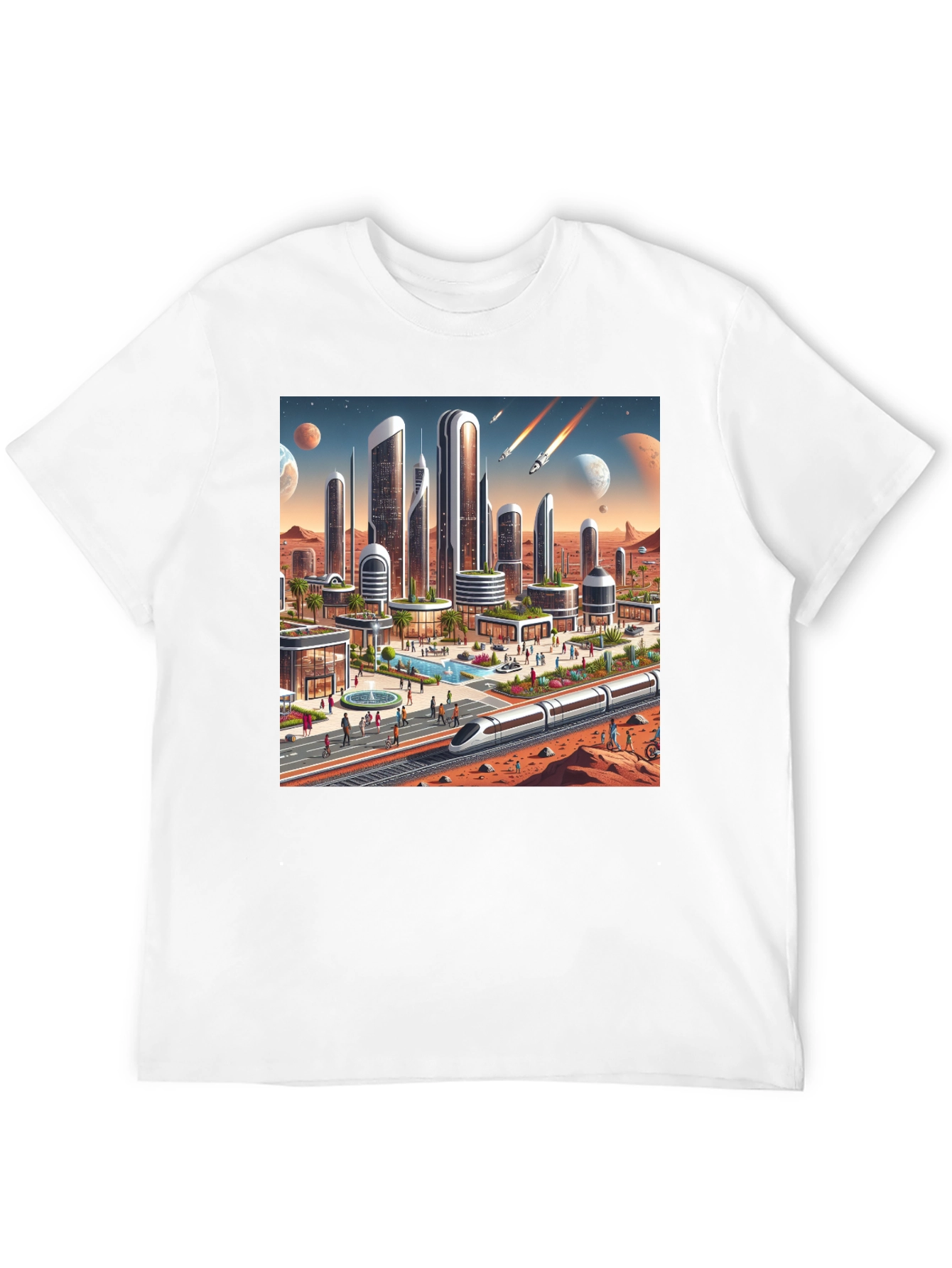 Futuristic Mars Cityscape Tee - Sci-Fi Style