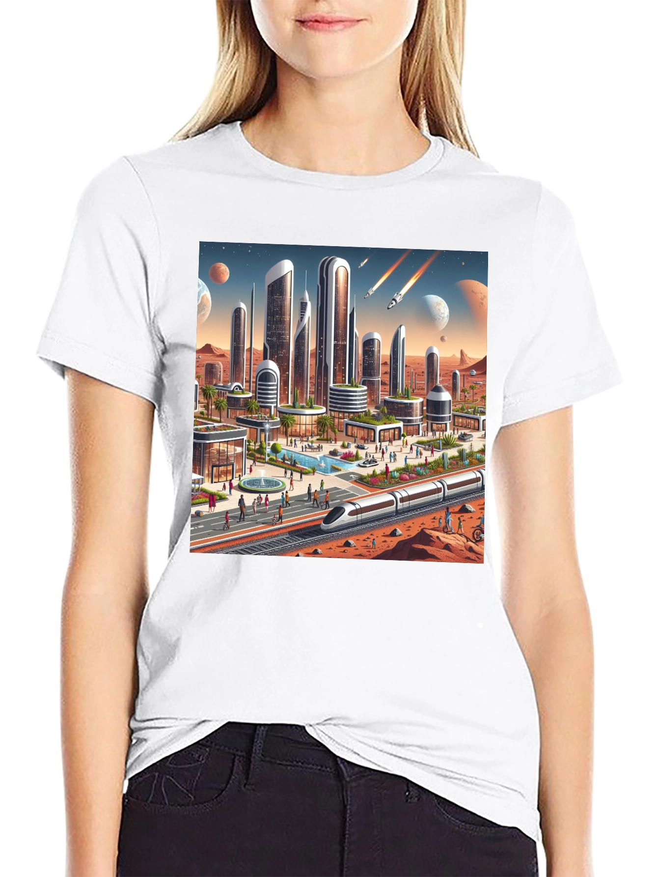 Futuristic Mars Cityscape Tee - Sci-Fi Style