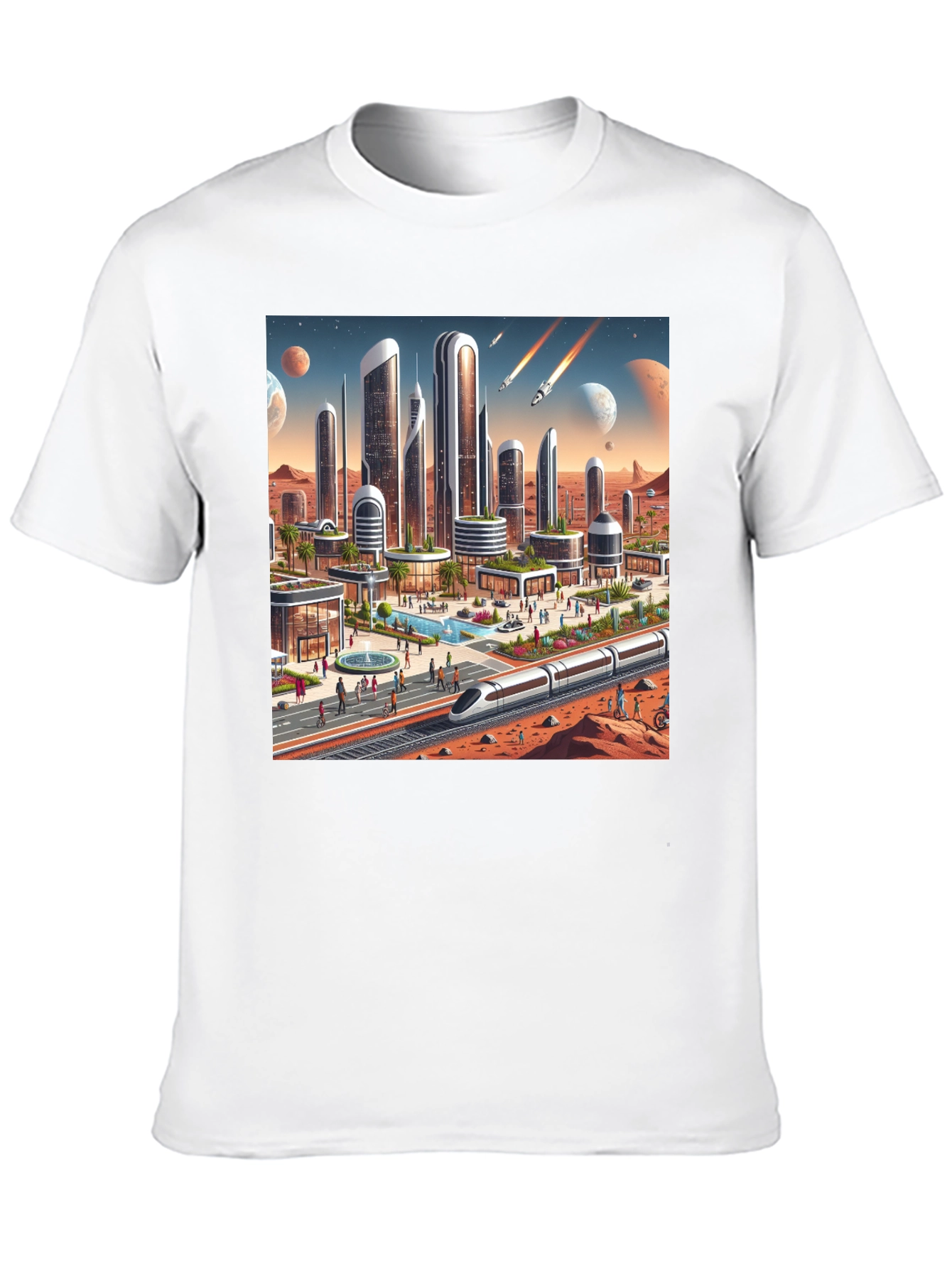Futuristic Mars Cityscape Tee - Sci-Fi Style