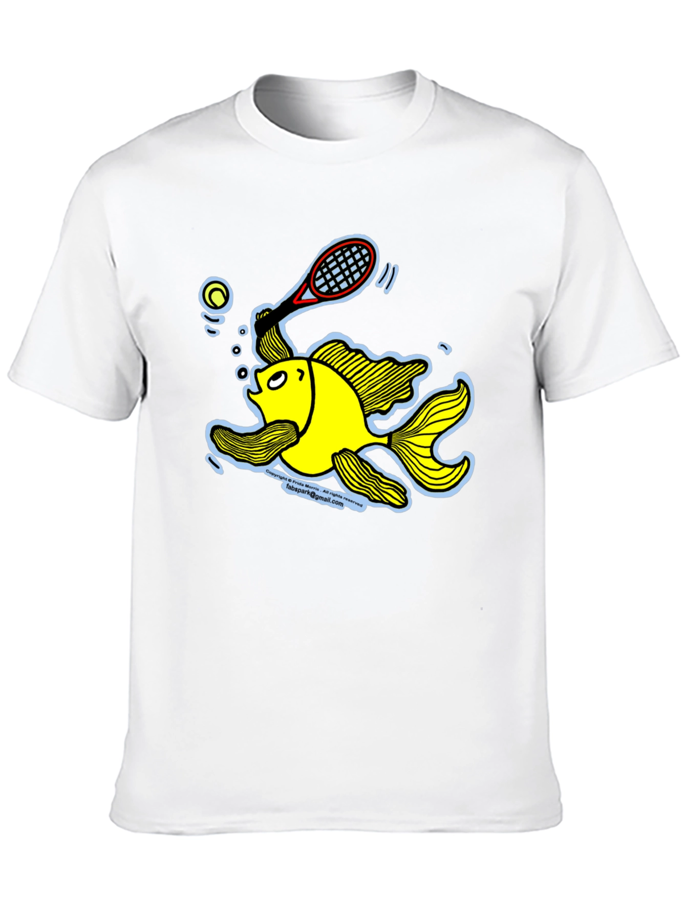 Funny Goldfish Tennis T-Shirt - Black Cotton Tee