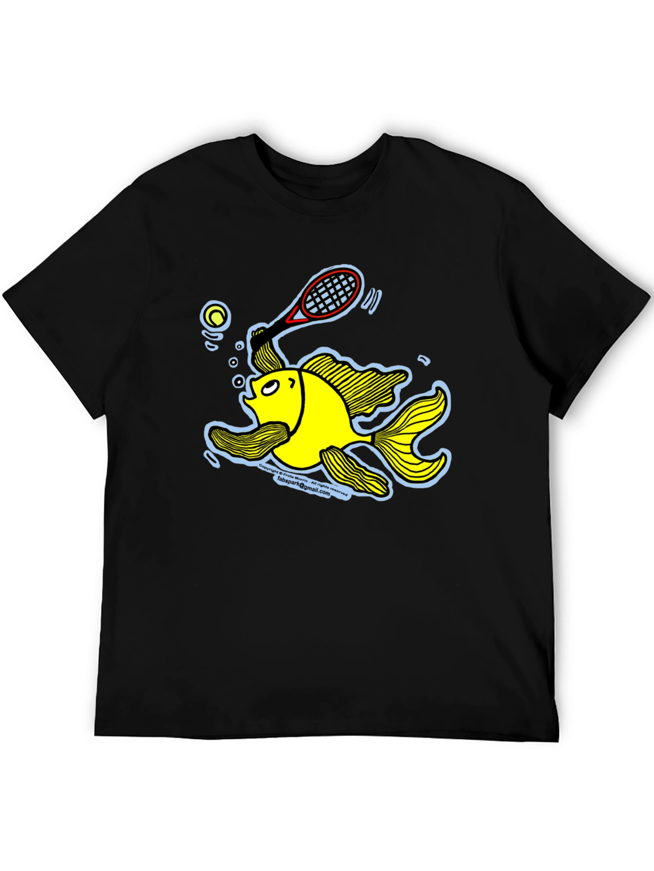 Funny Goldfish Tennis T-Shirt - Black Cotton Tee