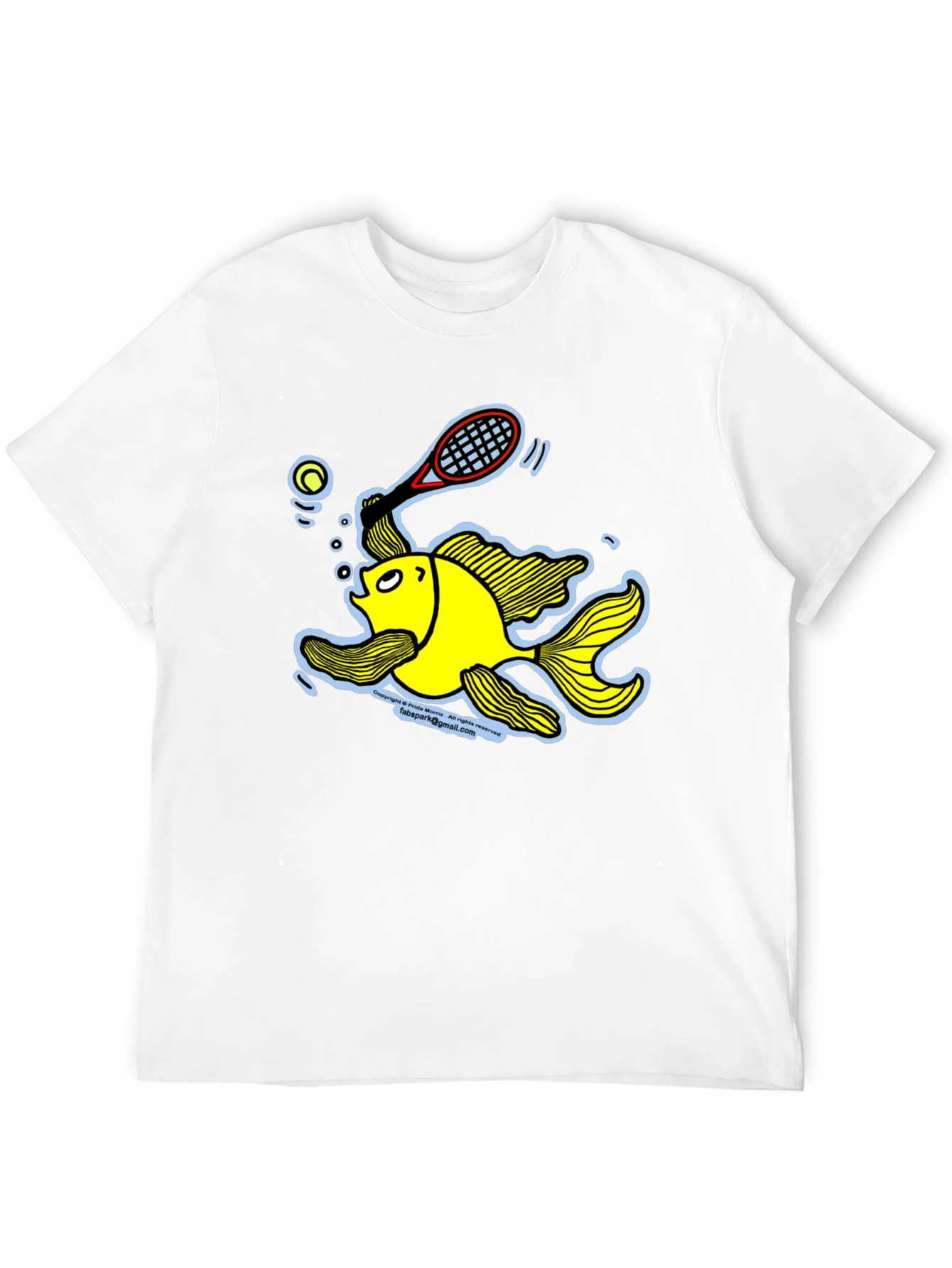 Funny Goldfish Tennis T-Shirt - Black Cotton Tee